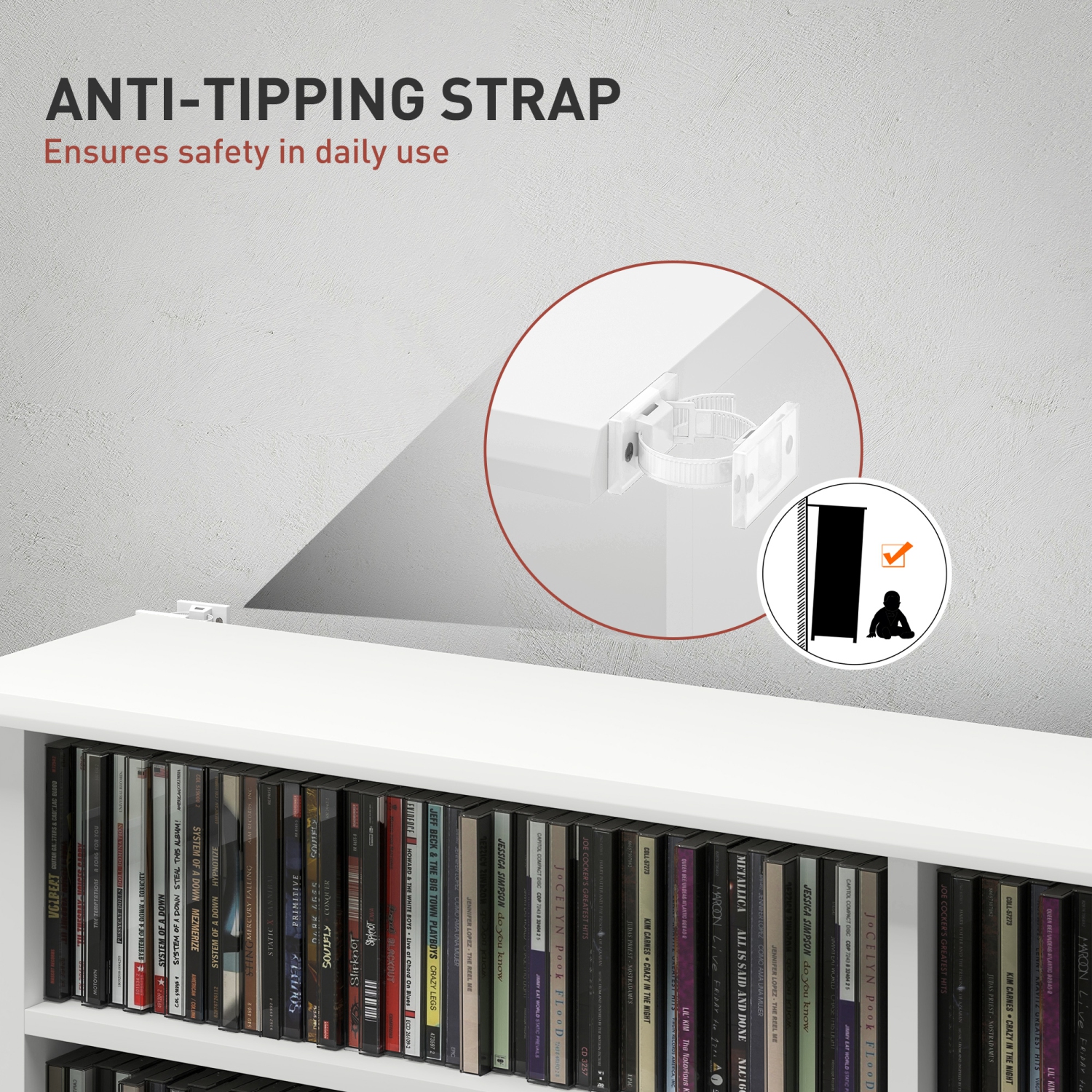 HOMCOM Double Media Storage Cabinet, 8-Tier DVD Shelf with 12 Adjustable Shelves, 16 Compartments, Holds 720 CDs, 396 DVDs or 396 Blu-rays, White