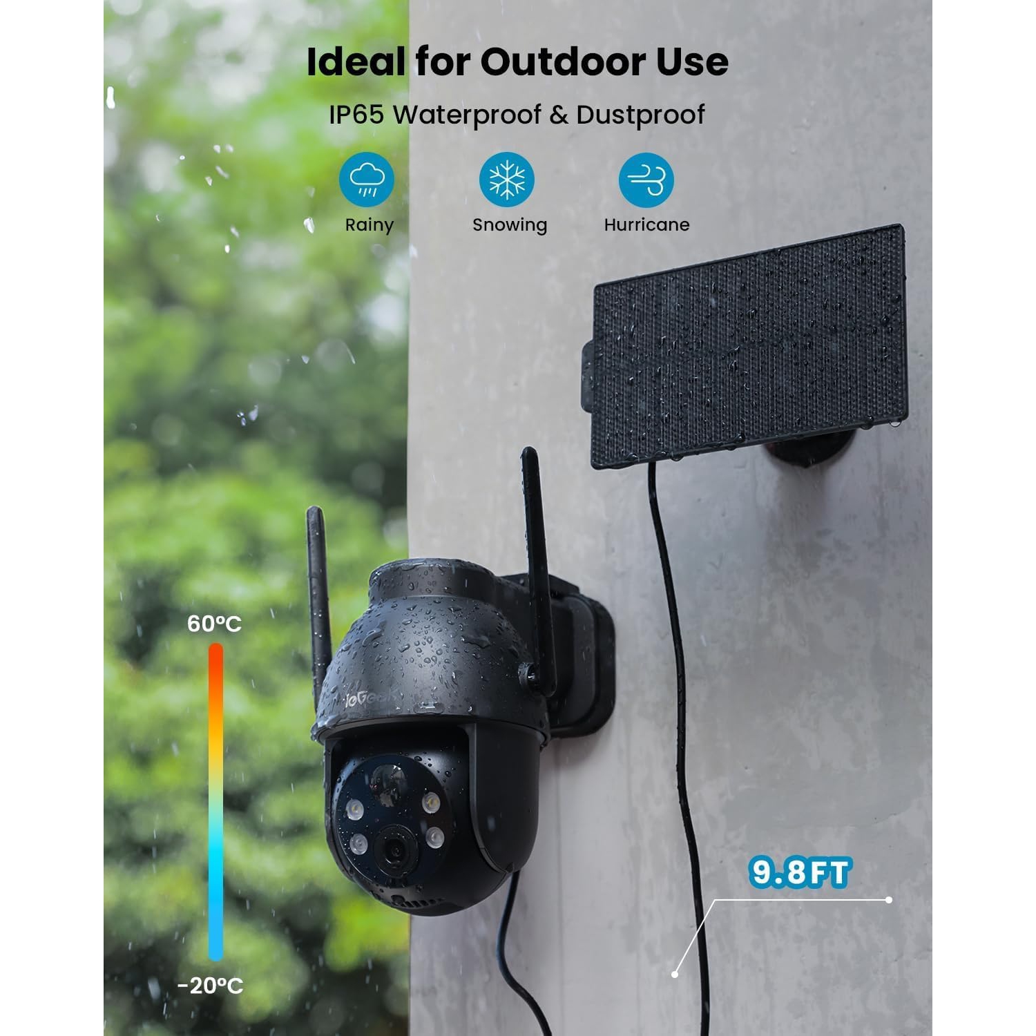 Caméras de sécurité sans fil extérieures, système de caméras Wi-Fi 360° PTZ 2,4 G pour surveillance extérieure à domicile, caméra solaire et à