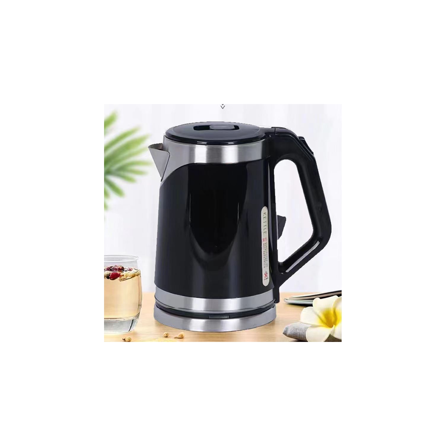 110V Stainless Steel Electric Kettle with Auto Shutoff, 304 Stainless Steel Double Wall Anti-Scalding, US Standard 2.0L - Black