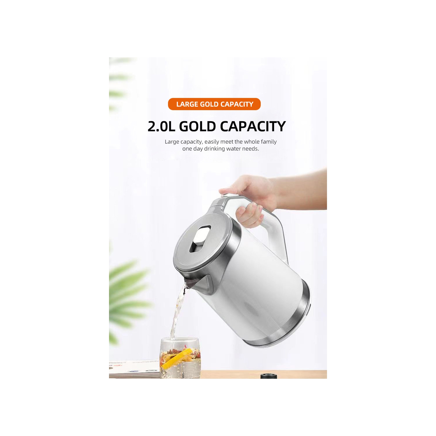 110V Stainless Steel Electric Kettle with Auto Shutoff, 304 Stainless Steel Double Wall Anti-Scalding, US Standard 2.0L - Black