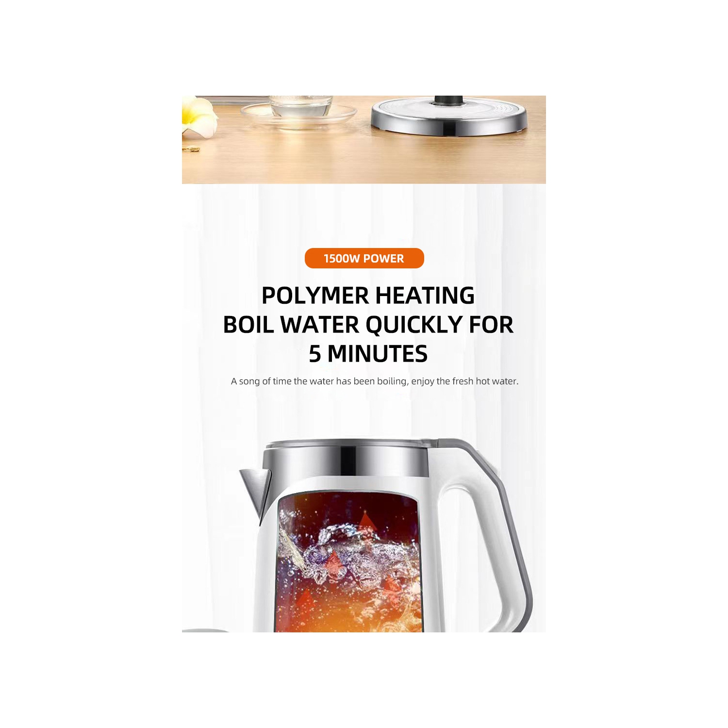 110V Stainless Steel Electric Kettle with Auto Shutoff, 304 Stainless Steel Double Wall Anti-Scalding, US Standard 2.0L - Black