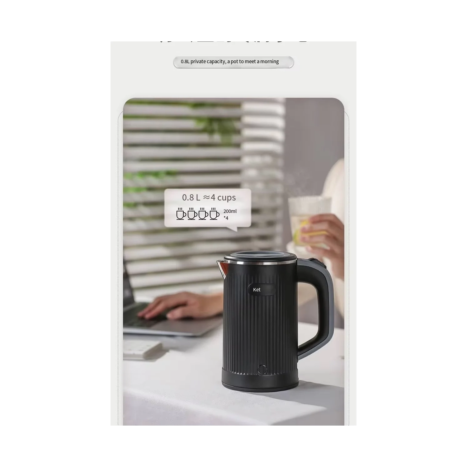 600W portable electric kettle, suitable for travel and business trips, 304 stainless steel, suitable for hotels and offices, 110V US standard, black