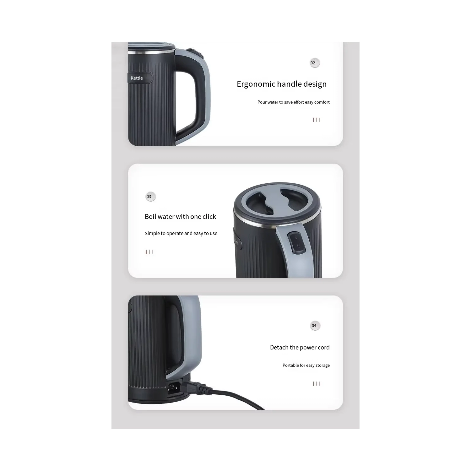 600W portable electric kettle, suitable for travel and business trips, 304 stainless steel, suitable for hotels and offices, 110V US standard, white