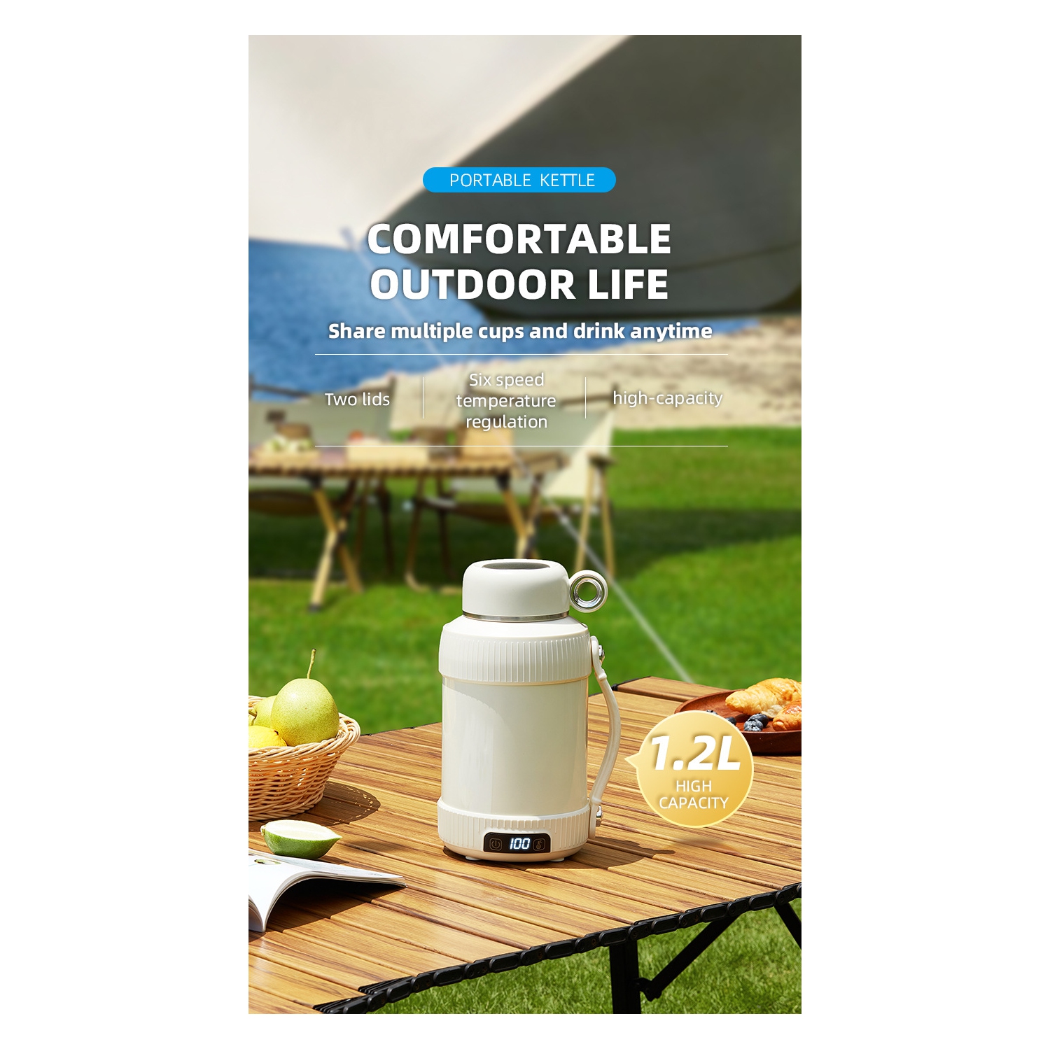 Portable Electric Water Cup Travel Kettle Home Multi-function Thermos Cup 110v US Regulator - White