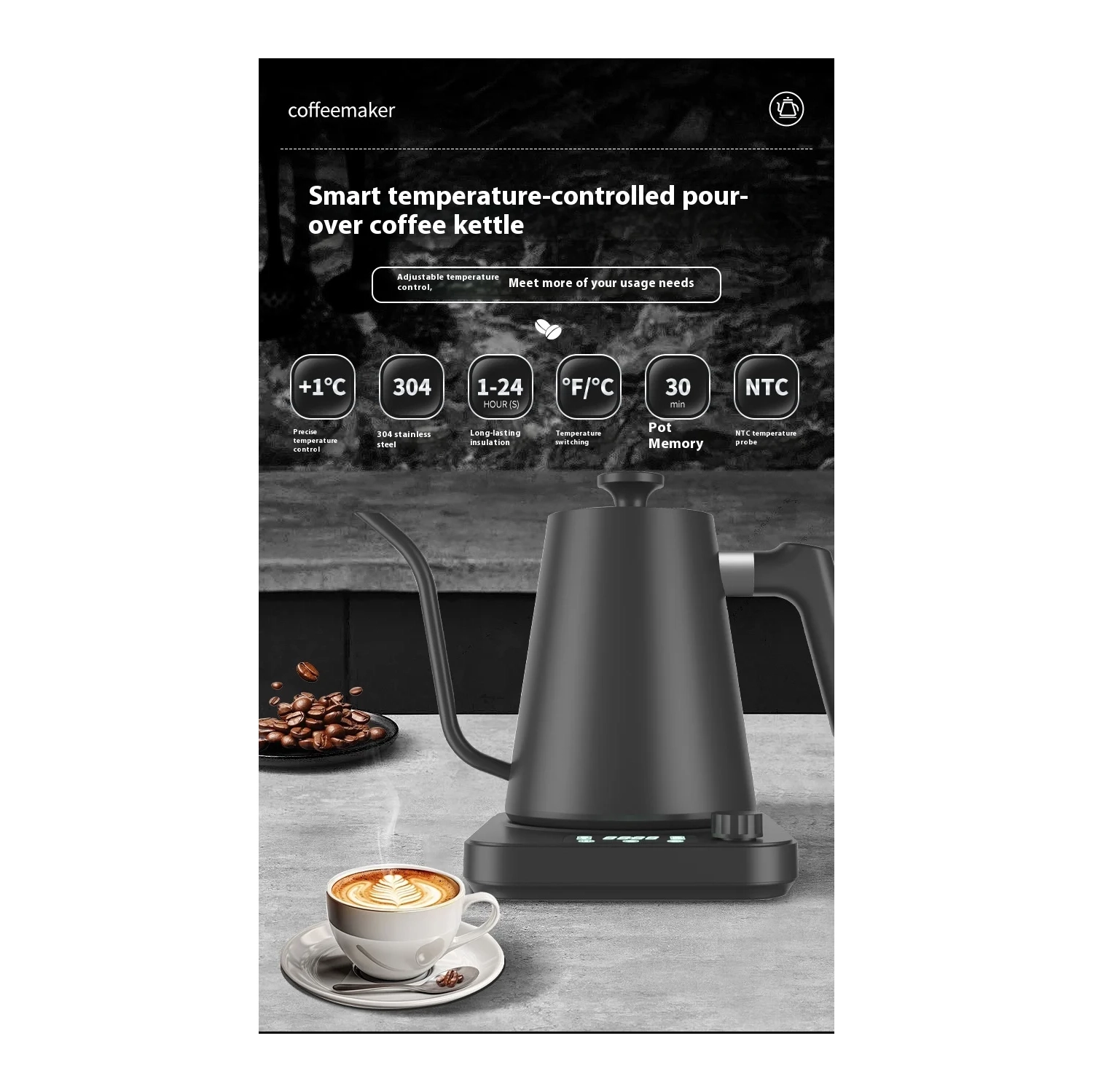 2025 Bouilloire électrique Smart Constant Temperature Bouilloire à col de cygne Nouveau Acier inoxydable Température réglable Chauffage rapide