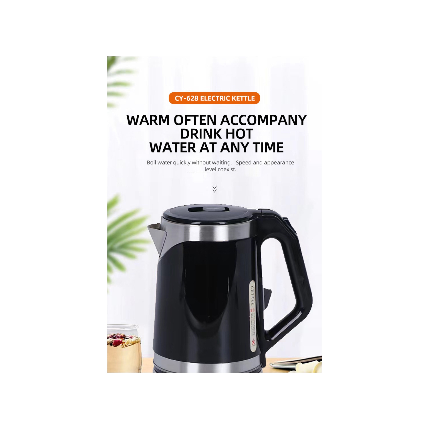 110V Stainless Steel Electric Kettle with Auto Shutoff, 304 Stainless Steel Double Wall Anti-Scalding, US Standard 2.0L - White