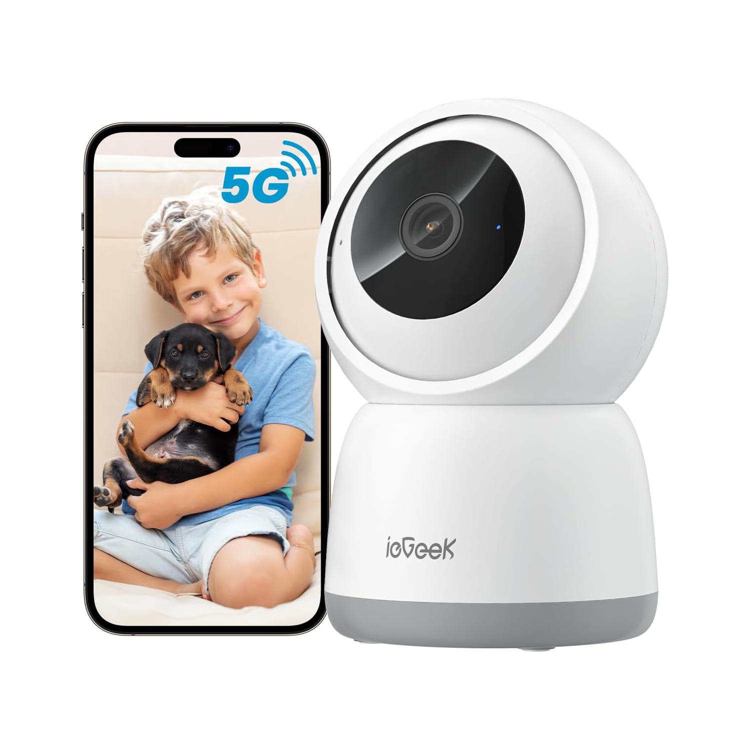 ieGeek 2K Indoor Security Camera, 5G/2.4G WiFi Pet Cameras for Home Security, 360° Dog Cam w/Auto Tracking, Smart Motion Detection, Phone App, Baby