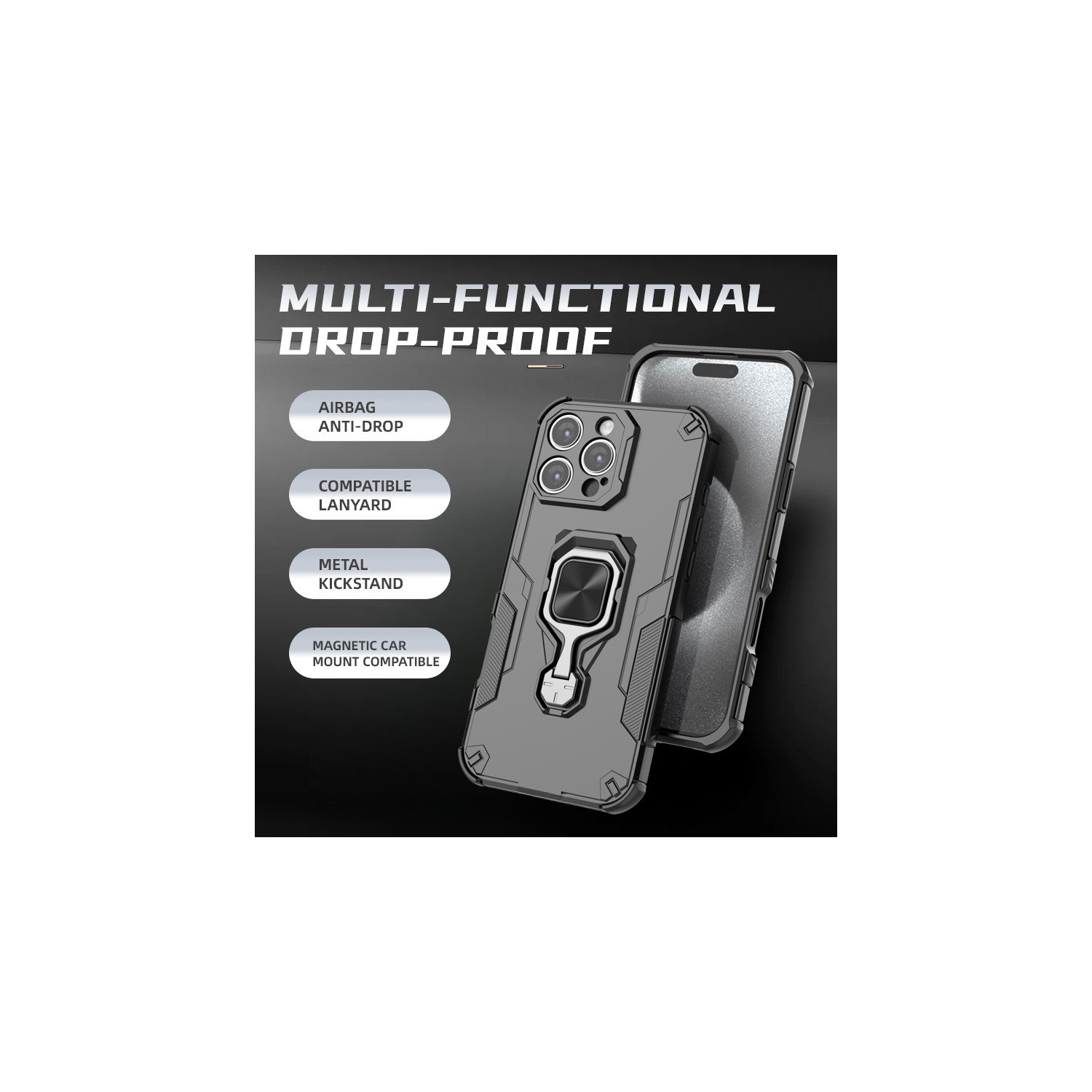 Convient à l'iPhone 15 Pro étui pour téléphone mobile support anneau étui magnétique pour téléphone cellulaire anti-chute voiture 360 support