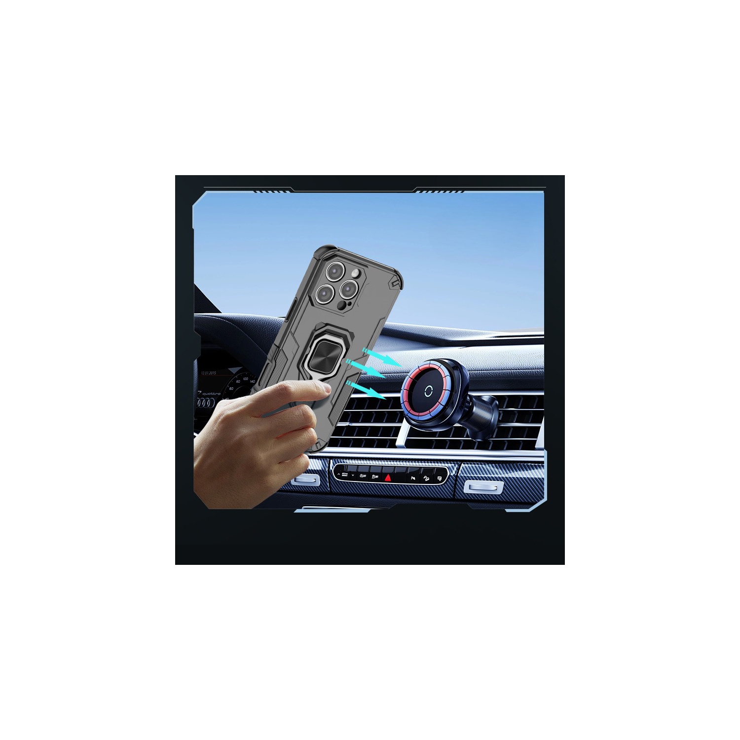 Convient à l'iPhone 15 Pro étui pour téléphone mobile support anneau étui magnétique pour téléphone cellulaire anti-chute voiture 360 support