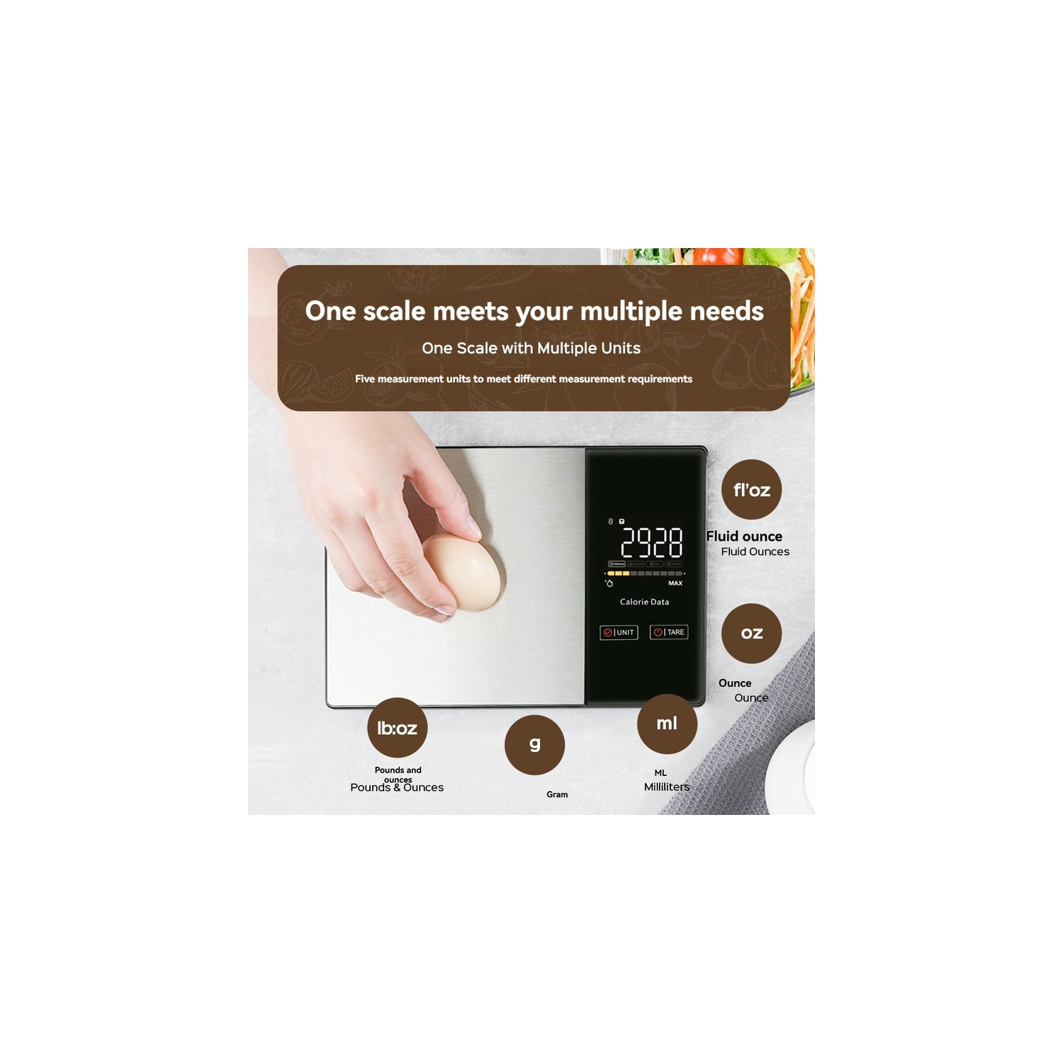 High-Precision Smart Nutrition Scale - Home Roasting Coffee Scale, Stainless Steel Touchscreen Kitchen Scale, Stainless Steel Smart Coffee Scale, LED