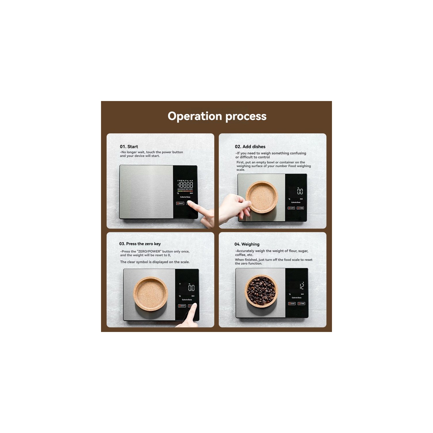 High-Precision Smart Nutrition Scale - Home Roasting Coffee Scale, Stainless Steel Touchscreen Kitchen Scale, Stainless Steel Smart Coffee Scale, LED