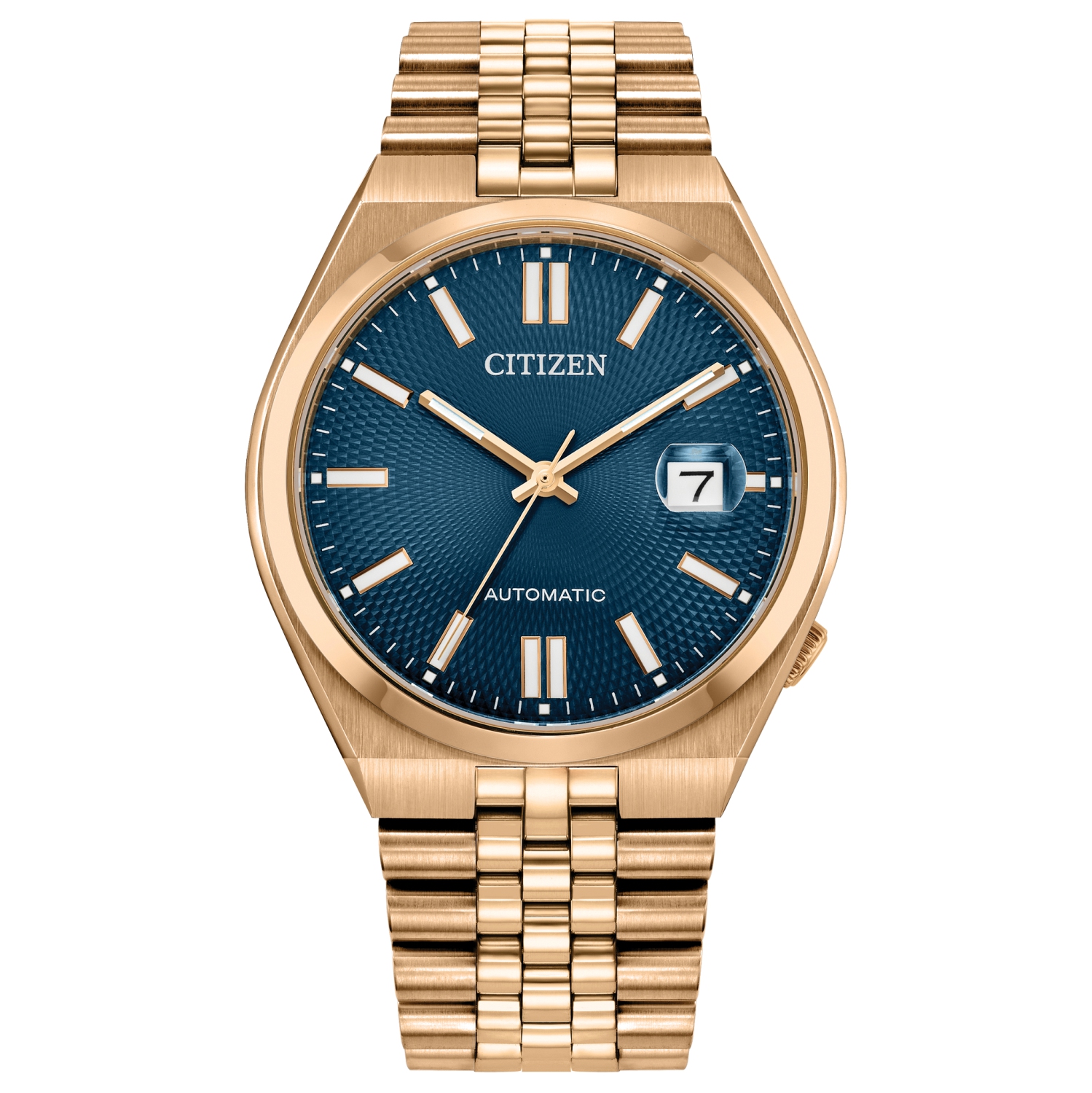 Montre automatique homme «&nbsp;60&nbsp;» Tsuyosa Citizen 40&nbsp;mm boîtier inox rose doré et bracelet cadran bleu
