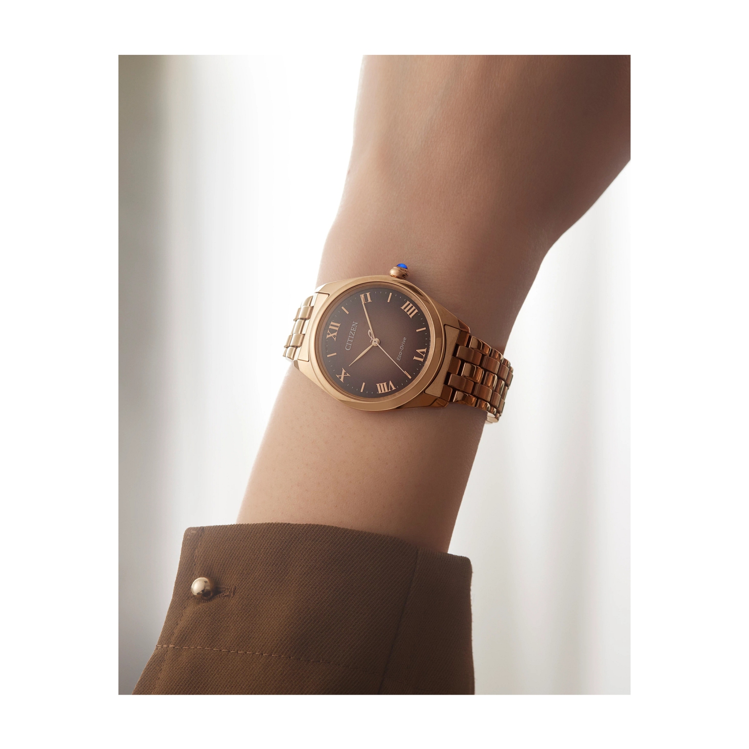 Citizen Ladies Citizen L “Classic” Eco-Drive Watch 33mm Rose Gold-Tone Stainless Steel Case and Bracelet with Brown Dial