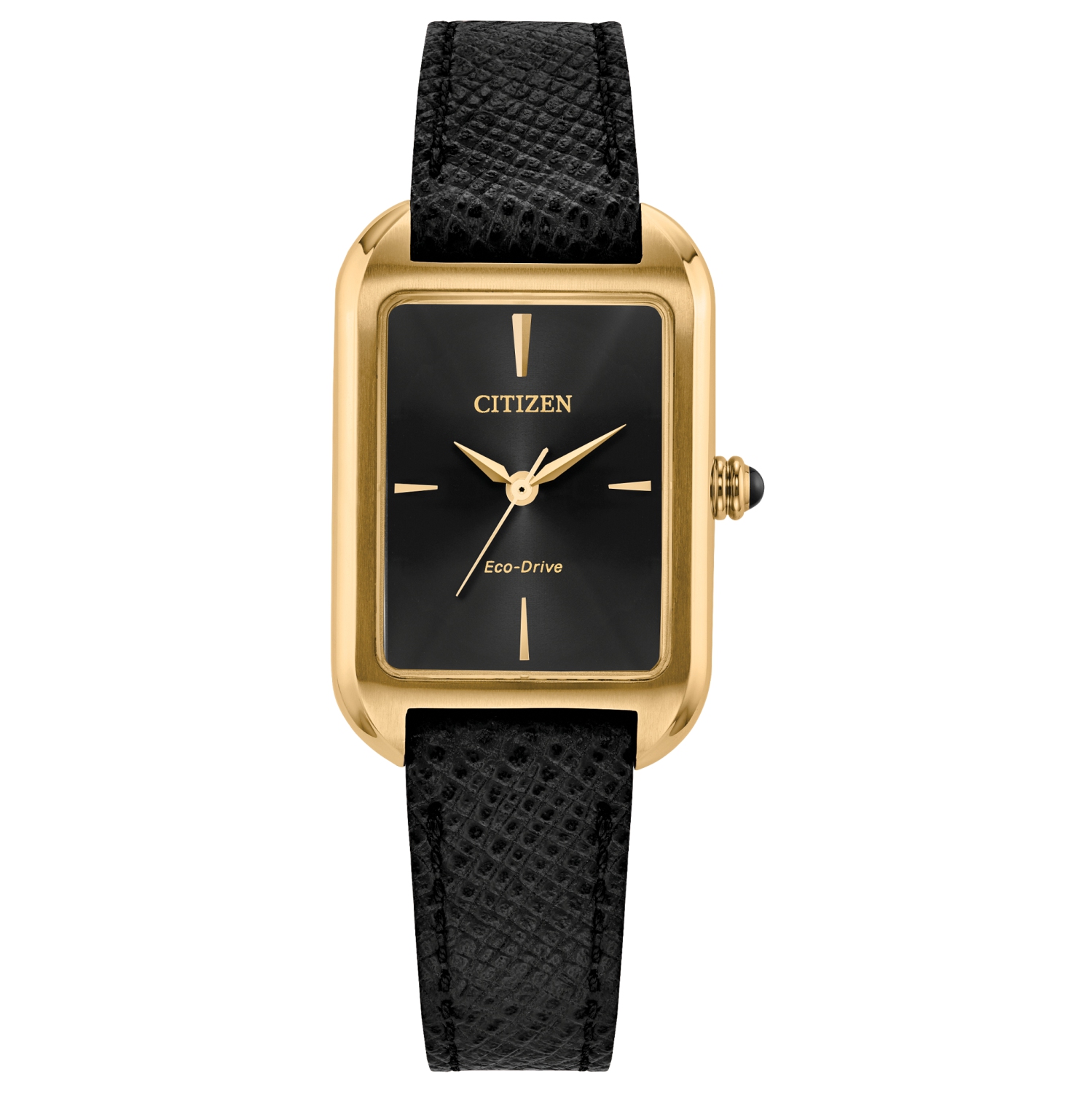 Montre-bijou classique pour femmes Eco-Drive 23,5&nbsp;mm avec boîtier en acier inoxydable doré bracelet en cuir noir et cadran noir