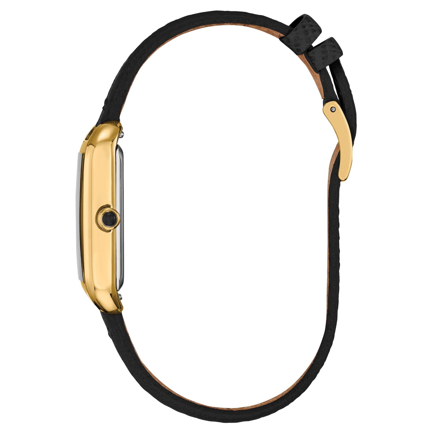 Montre-bijou classique pour femmes Eco-Drive 23,5 mm avec boîtier en acier inoxydable doré bracelet en cuir noir et cadran noir