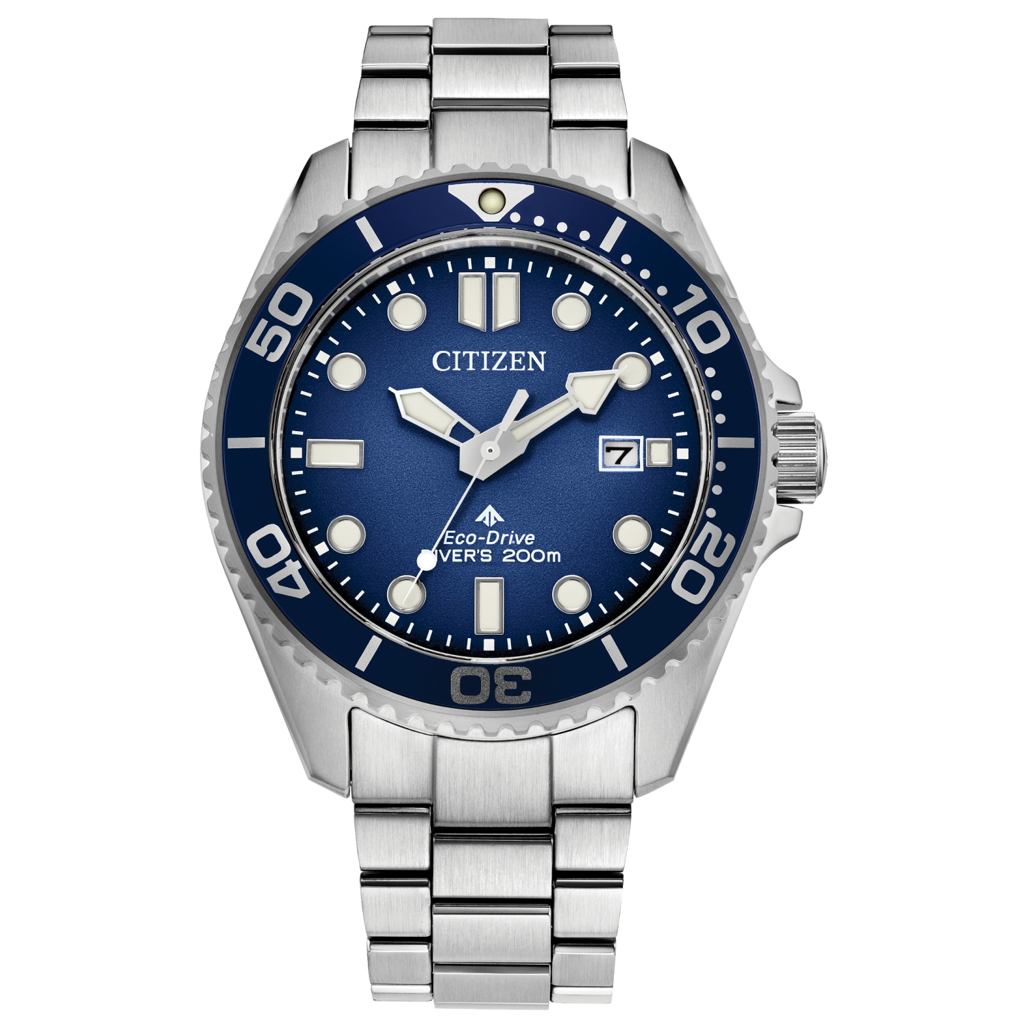 Montre homme à Eco-Drive Promaster Dive de Citizen, 41&nbsp;mm boîtier et bracelet en inox argenté et cadran bleu