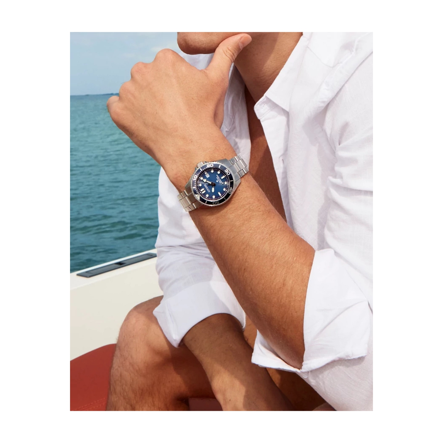 Montre homme à Eco-Drive Promaster Dive de Citizen, 41&nbsp;mm boîtier et bracelet en inox argenté et cadran bleu