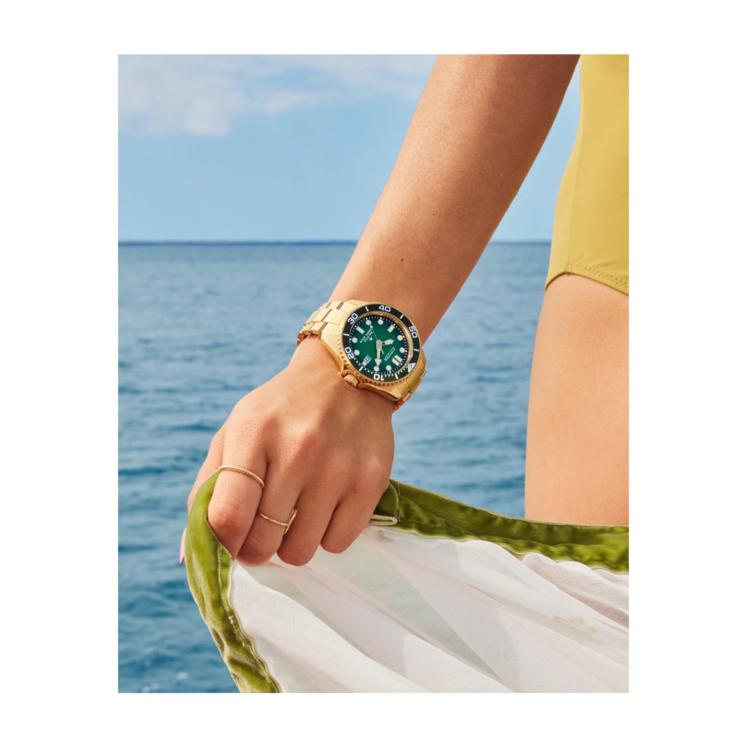 Montre homme à Eco-Drive Promaster Dive de Citizen, 41&nbsp;mm boîtier et bracelet en inox doré, cadran vert