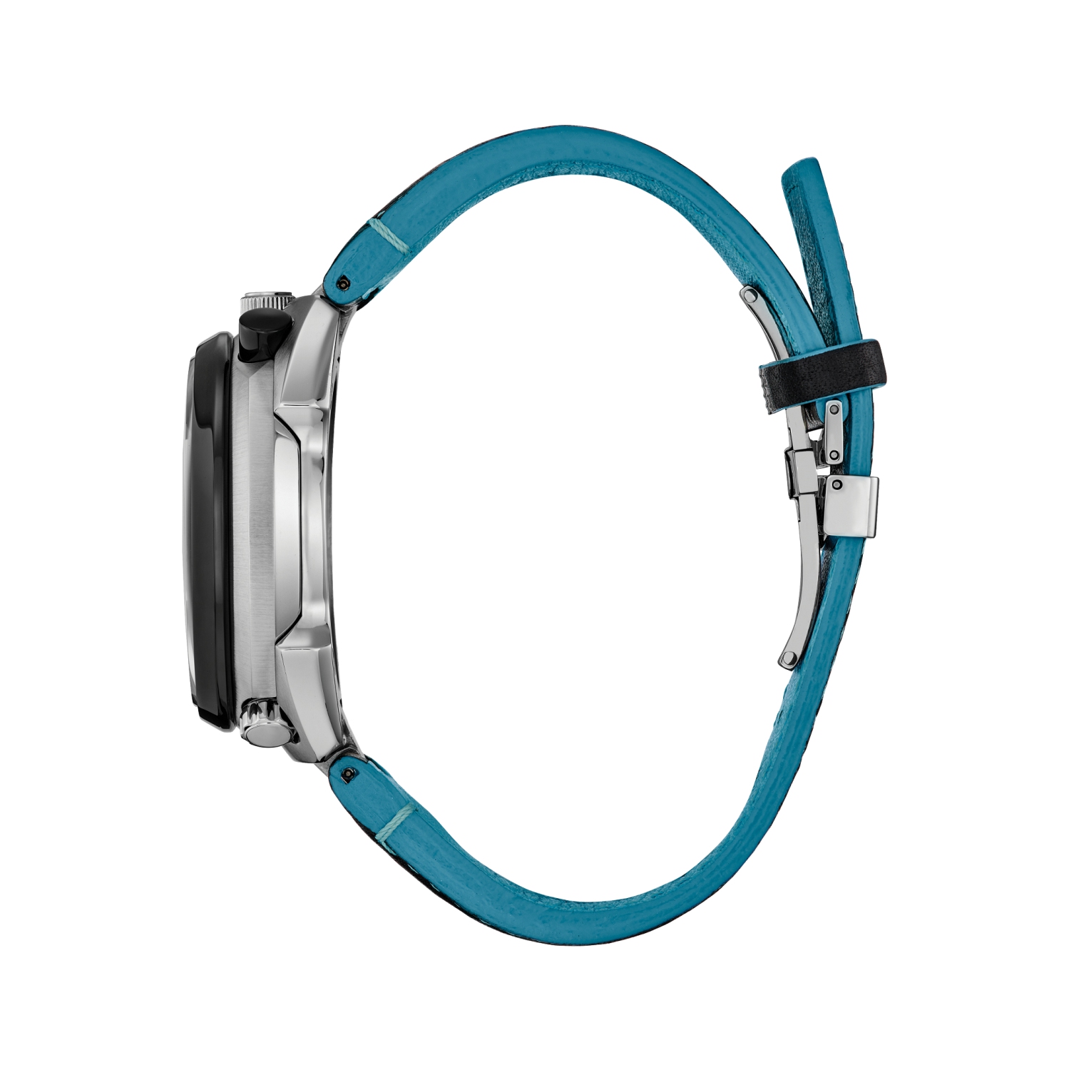 Montre homme Eco-Drive Promaster Tsuno Chrono Racer édition limitée 44,5 mm boîtier inox argenté bracelet cuir noir cadran bleu Citizen