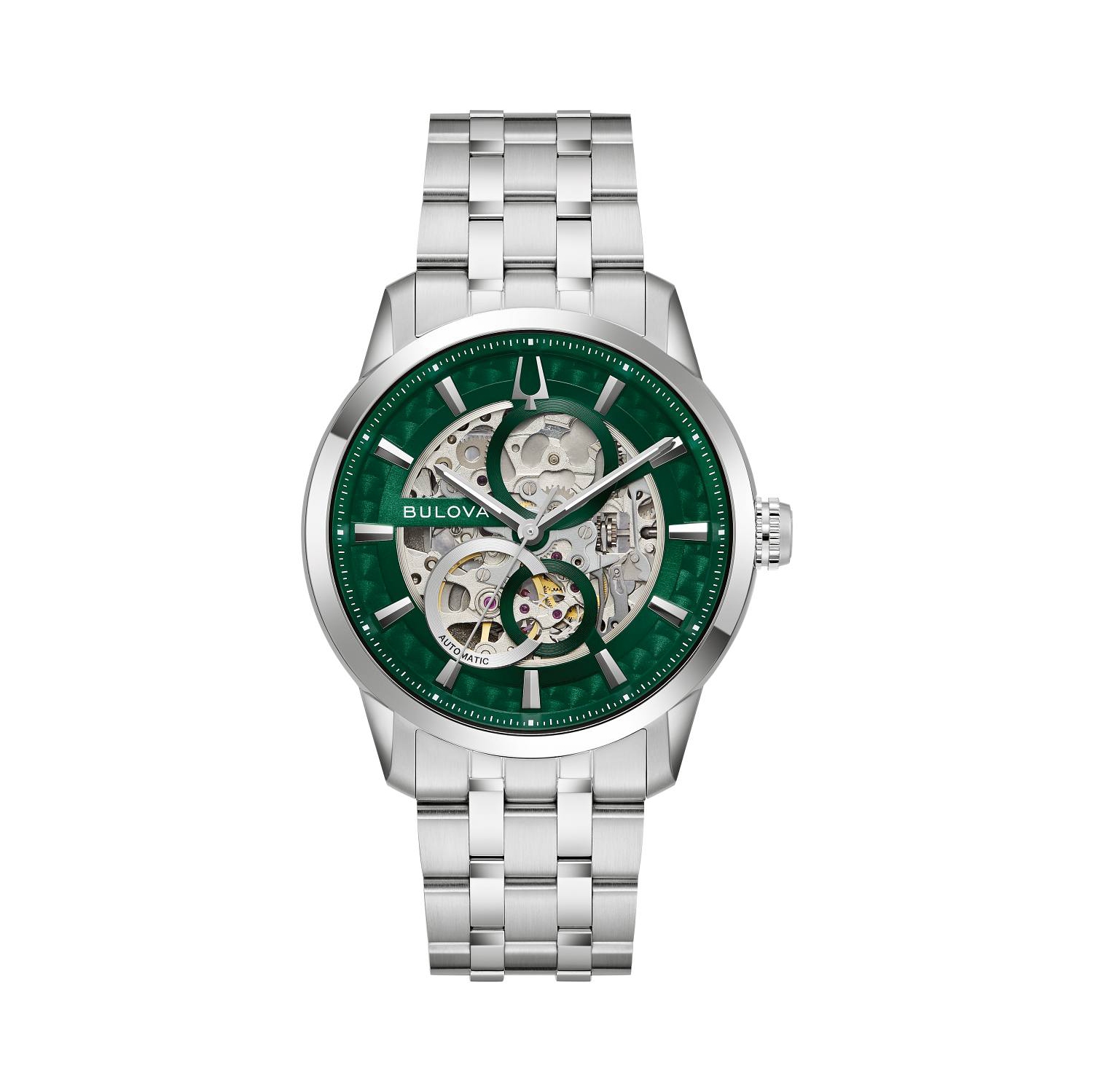 Bulova Mens Sutton Automatic Watch 40mm Silver-Tone Stainless Steel Case and Bracelet with Green Dial