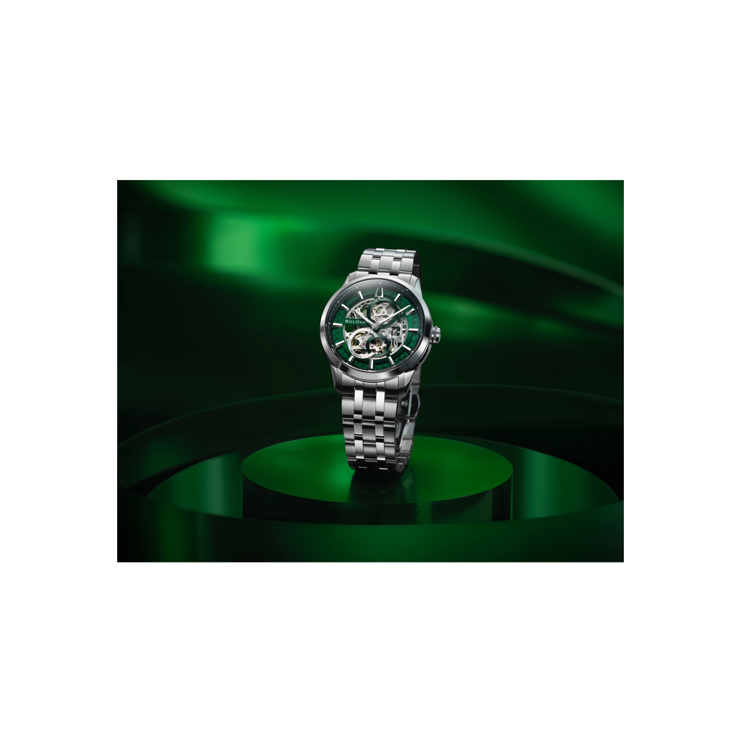 Bulova Mens Sutton Automatic Watch 40mm Silver-Tone Stainless Steel Case and Bracelet with Green Dial