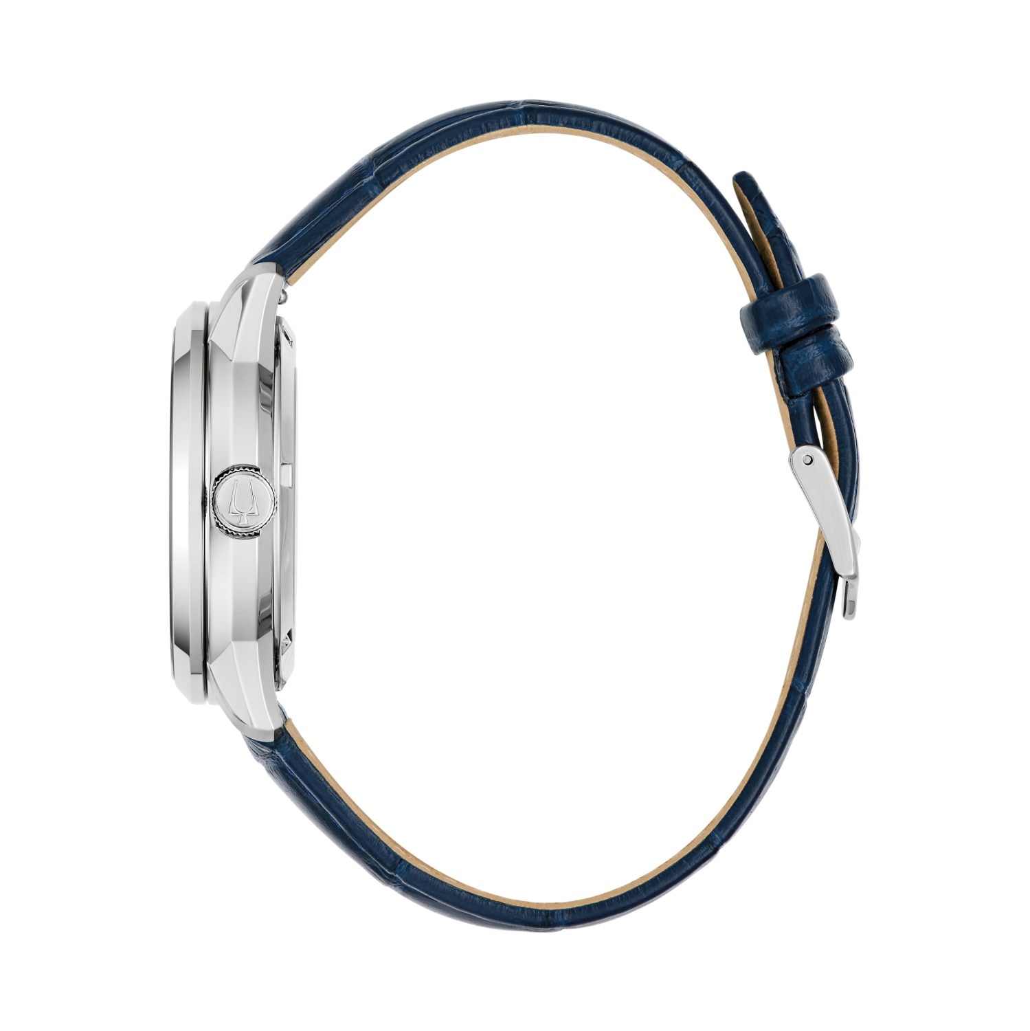 Montre automatique pour hommes Sutton de Bulova 40&nbsp;mm avec boîtier en acier inoxydable argenté bracelet en cuir bleu et cadran argenté