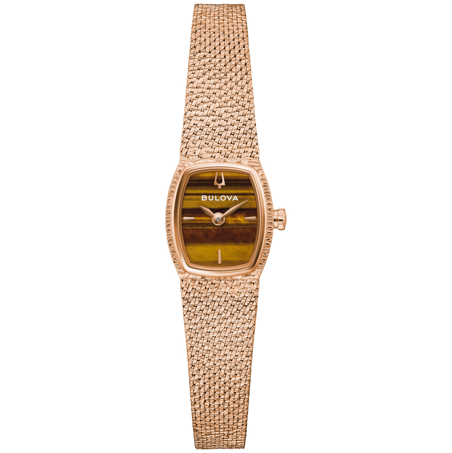 Bulova Ladies Goddess Of Time Quartz Watch 17mm Rose Gold-Tone Stainless Steel Case and Bracelet with Brown Tigre Eye Dial