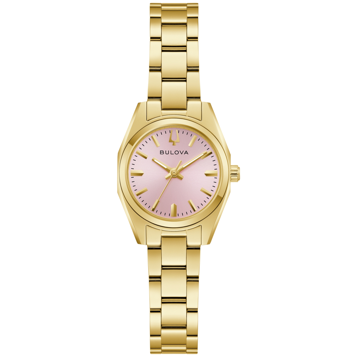 Montre à quartz pour femmes Surveyor 22,7&nbsp;mm de Bulova avec boîtier et bracelet en acier inoxydable doré et cadran rose