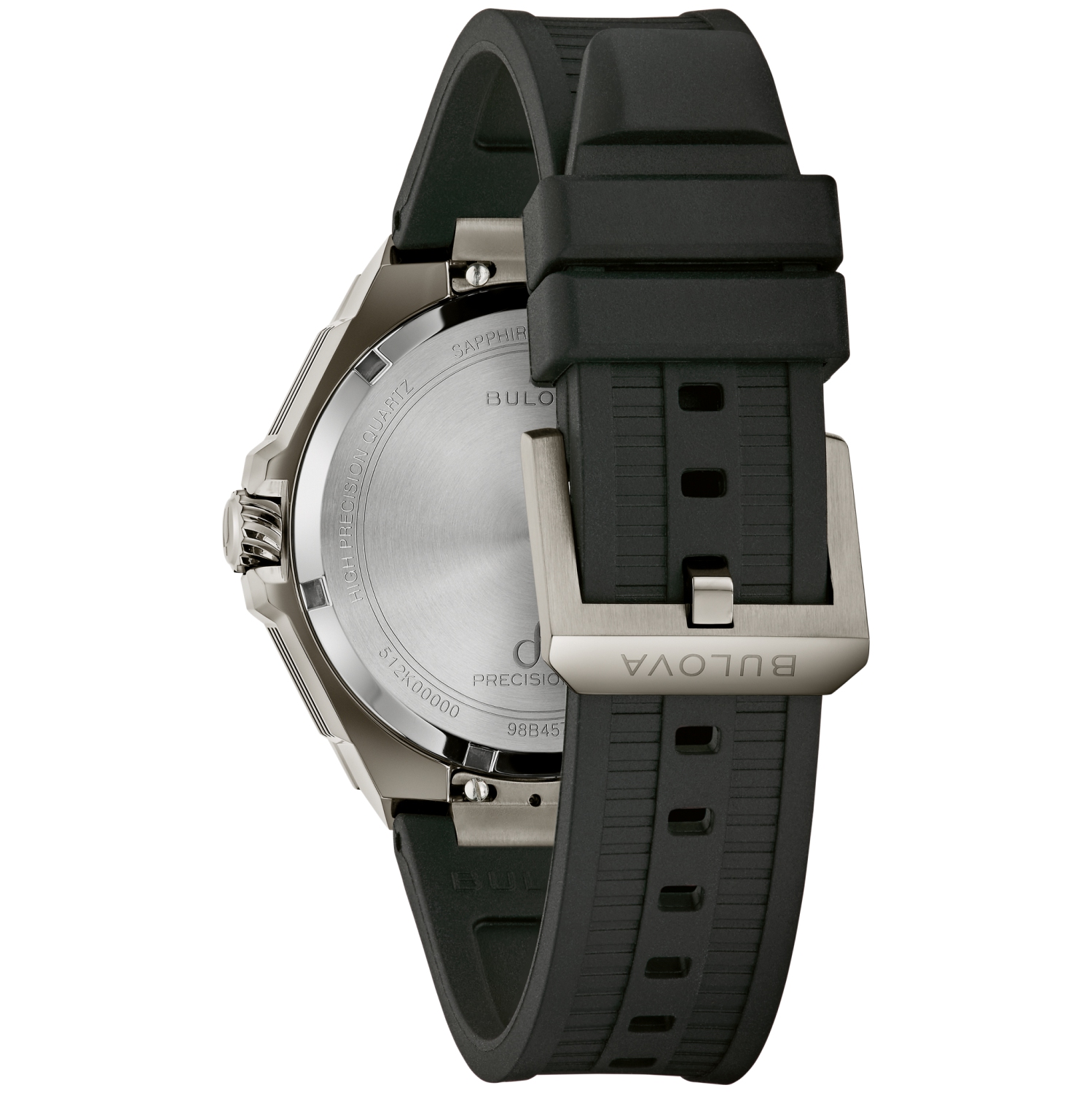 Montre pour hommes série X Precisionist de Bulova 42&nbsp;mm boîtier inox gris bracelet caoutchouc noir HNBR cadran blanc luminescent
