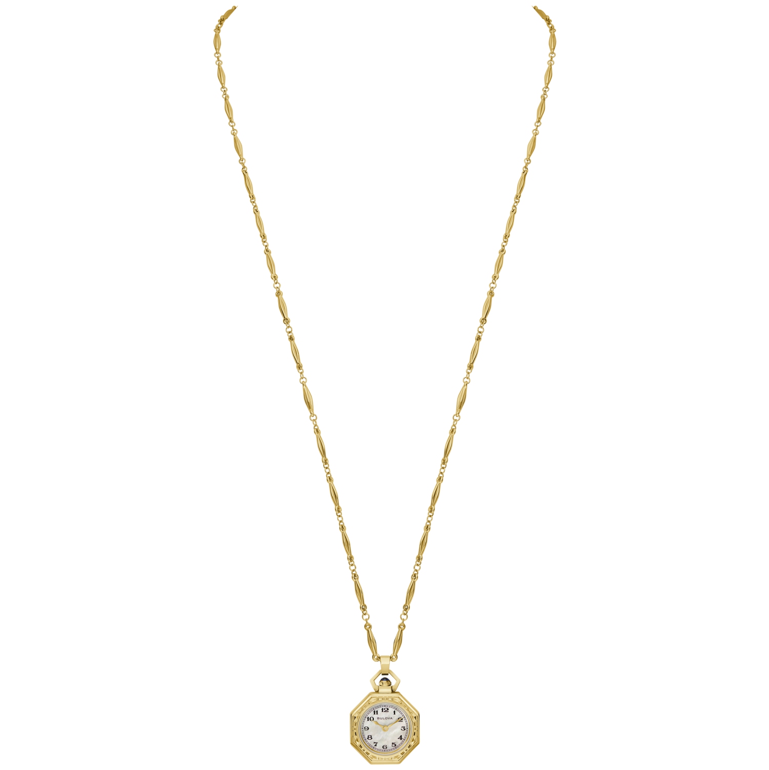 Bulova Ladies Rubaiyat Pendant Necklace Limited Edition Quartz Watch 25.5mm Gold-Tone Stainless Steel Case and Chain with White Dial