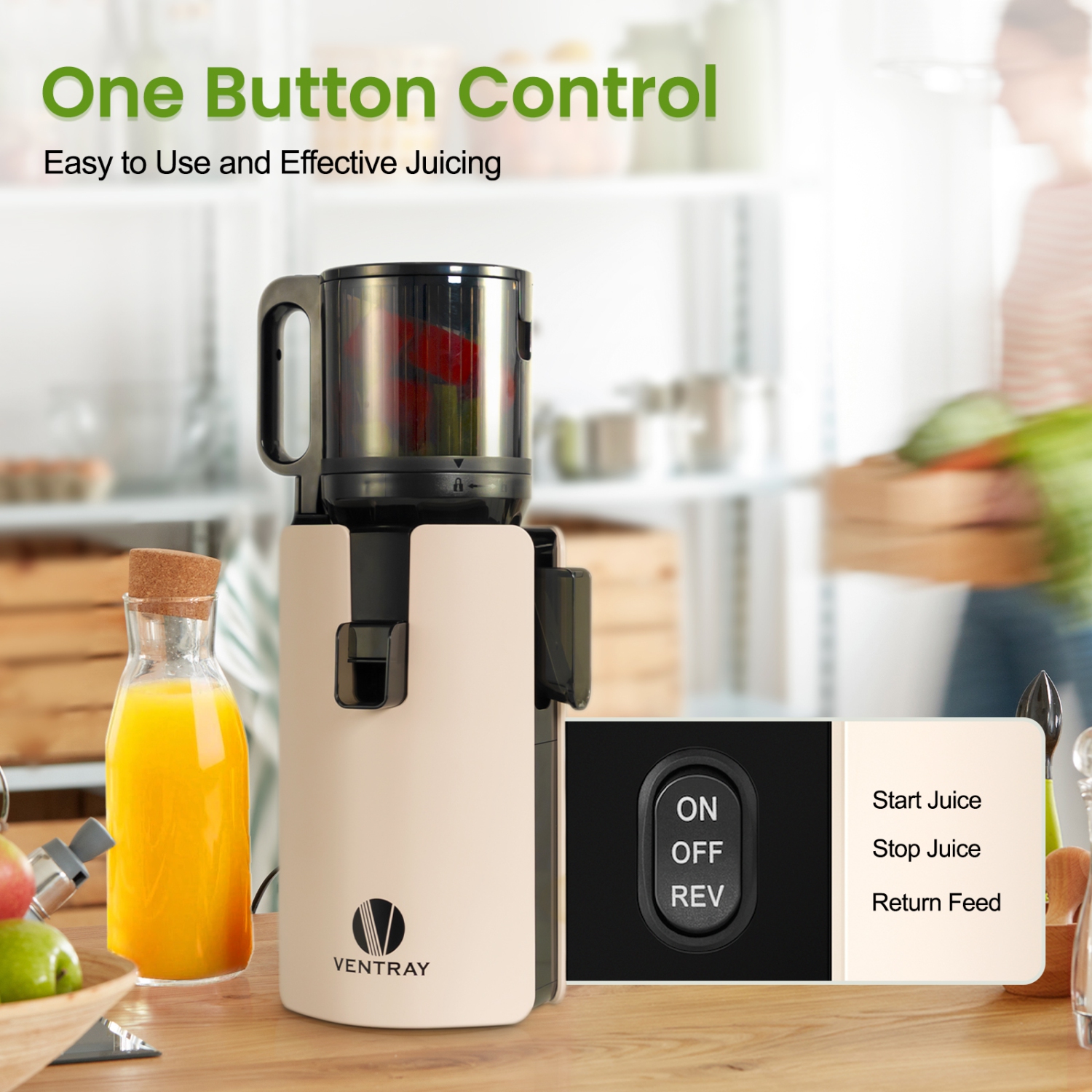 Extracteur à jus à froid Ventray, extracteur à jus masticateur à grande goulotte de 4,7&nbsp;po avec technologie d'extraction étendue pour légumes et