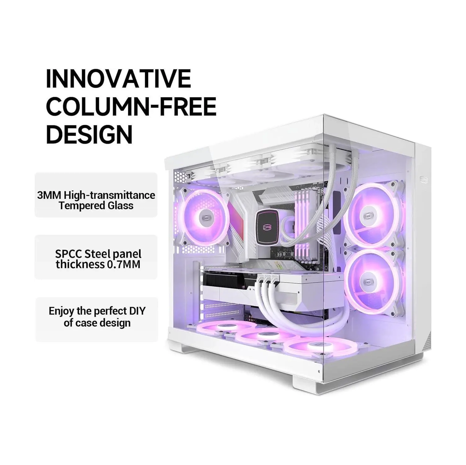 PCCOOLER CPS C3 T500 ARGB PC Case, Dual-Chamber Mid-Tower ATX Case, Desktop Computer Case w/ 6 ARGB Fans Pre-installed w/ Fan Hub, Tempered Glass,