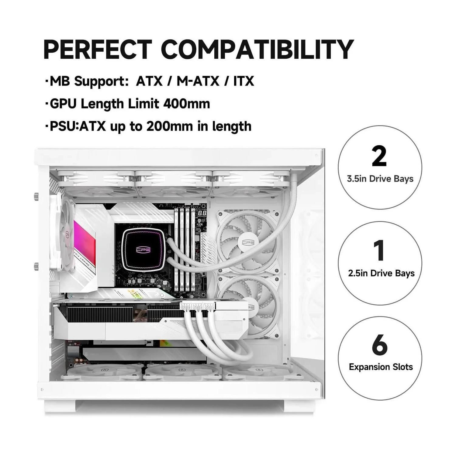 PCCOOLER CPS C3 T500 ARGB PC Case, Dual-Chamber Mid-Tower ATX Case, Desktop Computer Case w/ 6 ARGB Fans Pre-installed w/ Fan Hub, Tempered Glass,