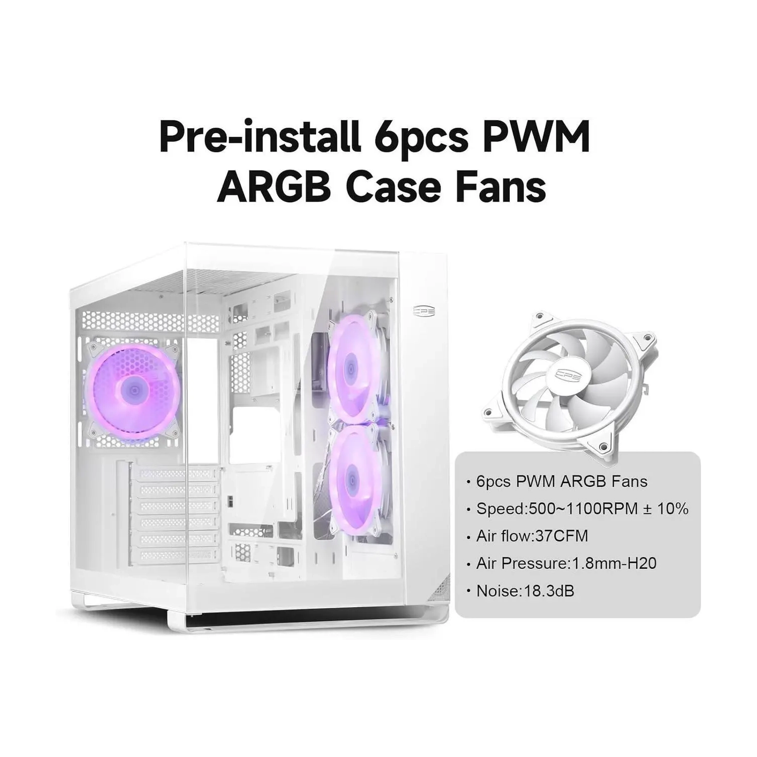 PCCOOLER CPS C3 T500 ARGB PC Case, Dual-Chamber Mid-Tower ATX Case, Desktop Computer Case w/ 6 ARGB Fans Pre-installed w/ Fan Hub, Tempered Glass,