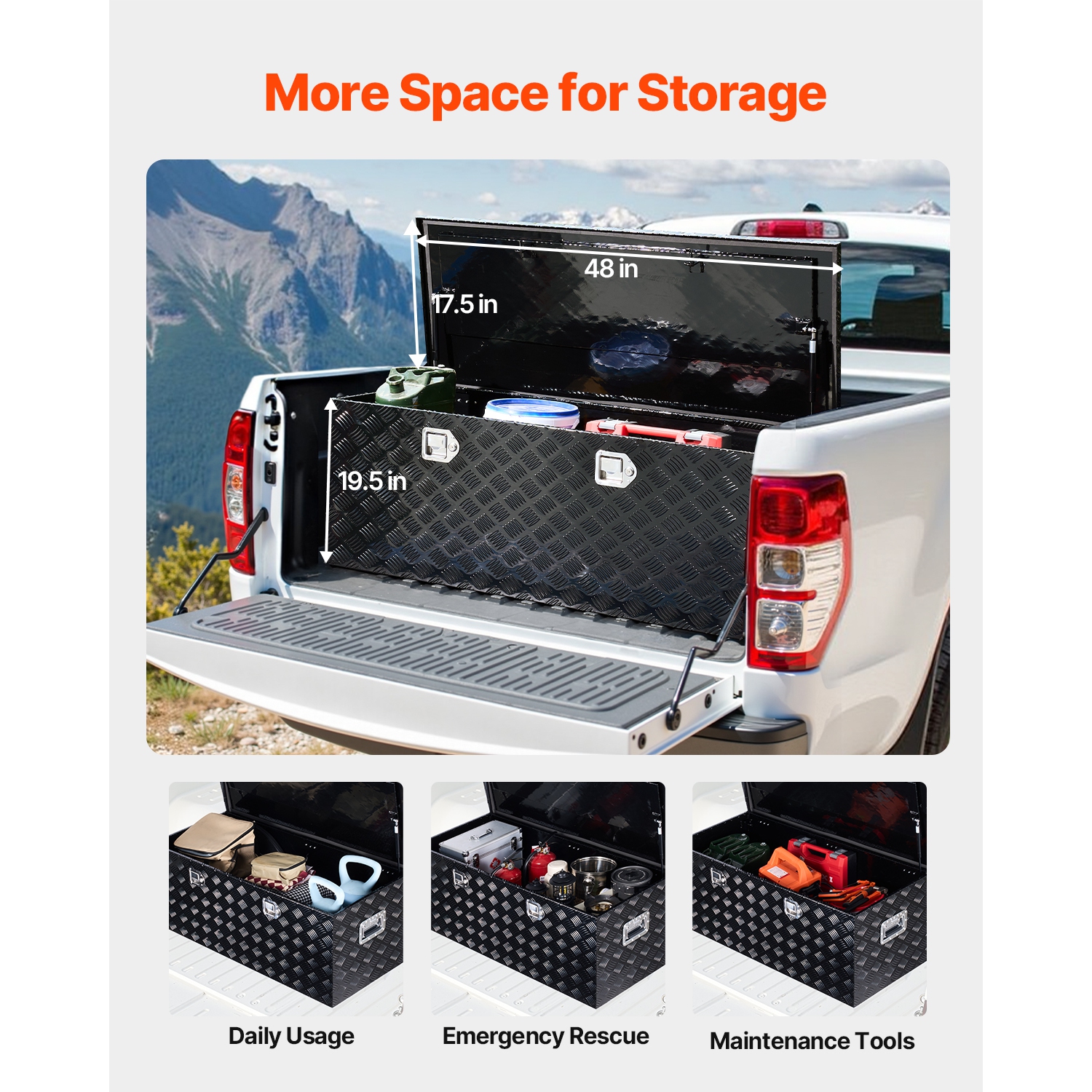 VEVOR 48"x19.5"x17.5" Heavy Duty Aluminum Truck Bed Tool Box, Stripes Plated Tool Box with Side Handle and Locks Keys, Storage Toolbox Chest