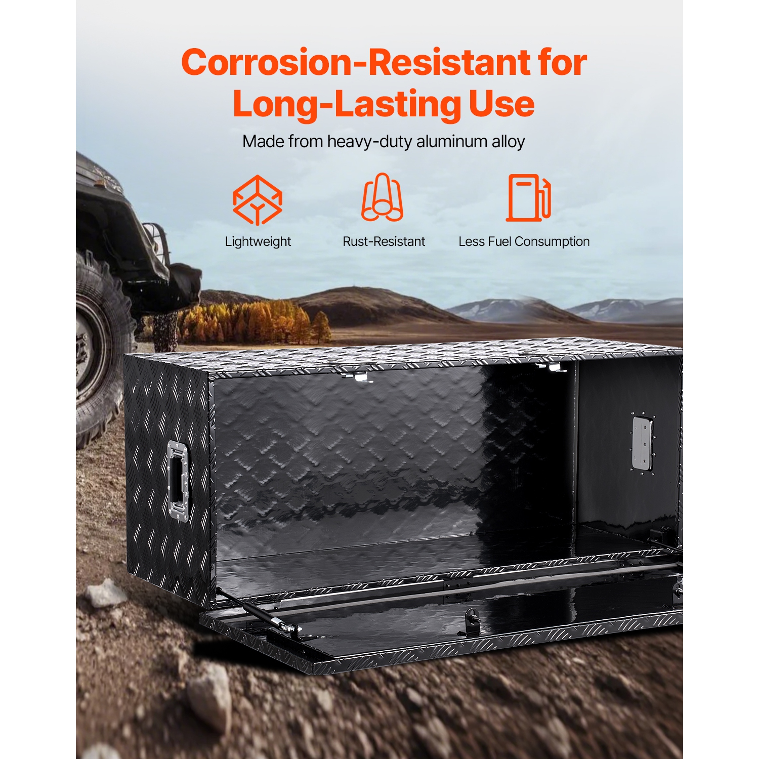 VEVOR 48"x19.5"x17.5" Heavy Duty Aluminum Truck Bed Tool Box, Stripes Plated Tool Box with Side Handle and Locks Keys, Storage Toolbox Chest