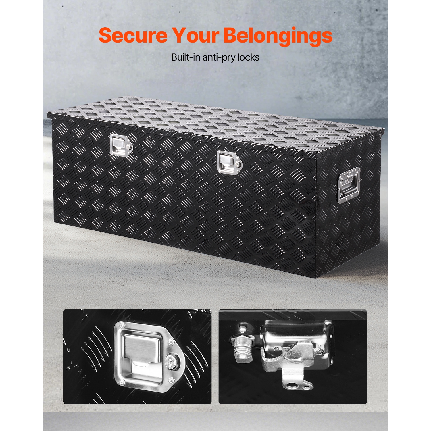 VEVOR 48"x19.5"x17.5" Heavy Duty Aluminum Truck Bed Tool Box, Stripes Plated Tool Box with Side Handle and Locks Keys, Storage Toolbox Chest