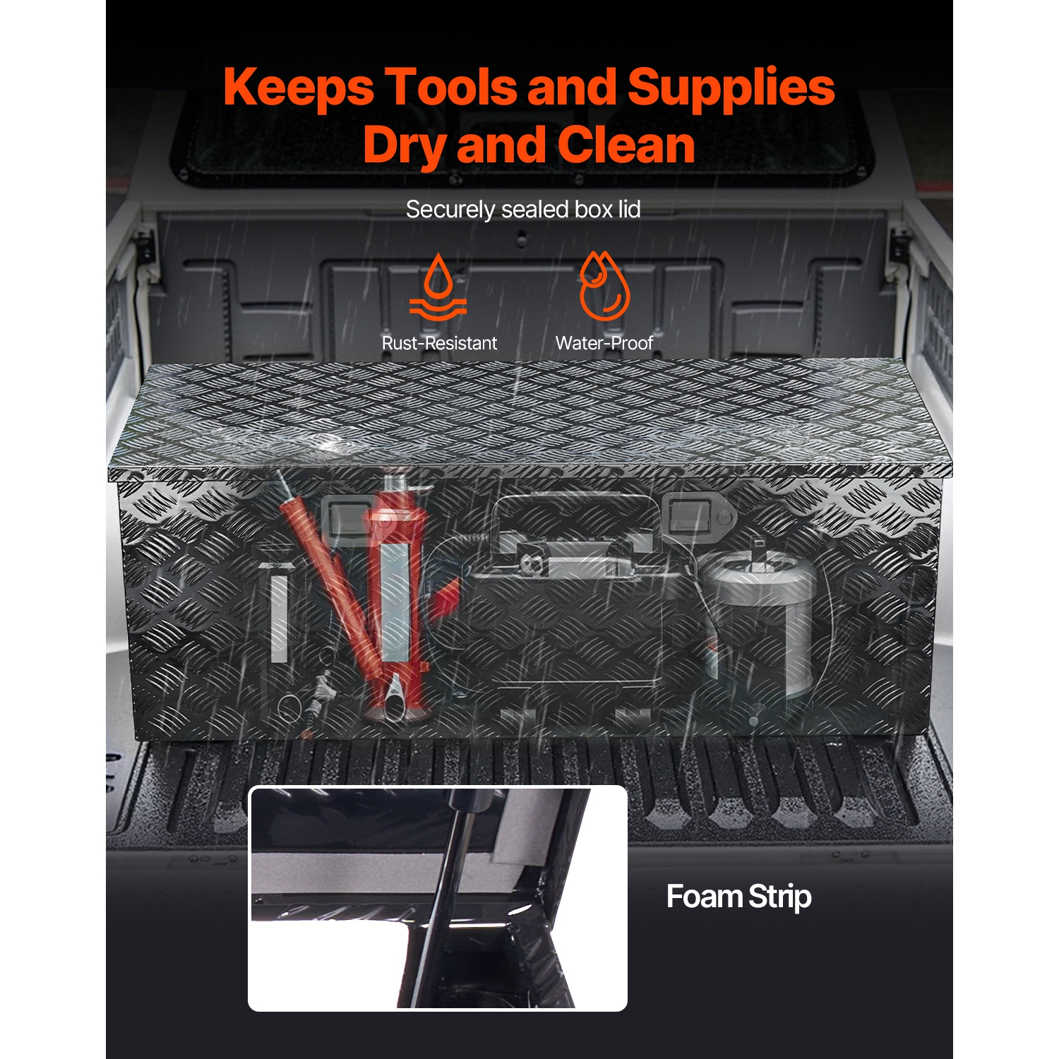 VEVOR 48"x19.5"x17.5" Heavy Duty Aluminum Truck Bed Tool Box, Stripes Plated Tool Box with Side Handle and Locks Keys, Storage Toolbox Chest