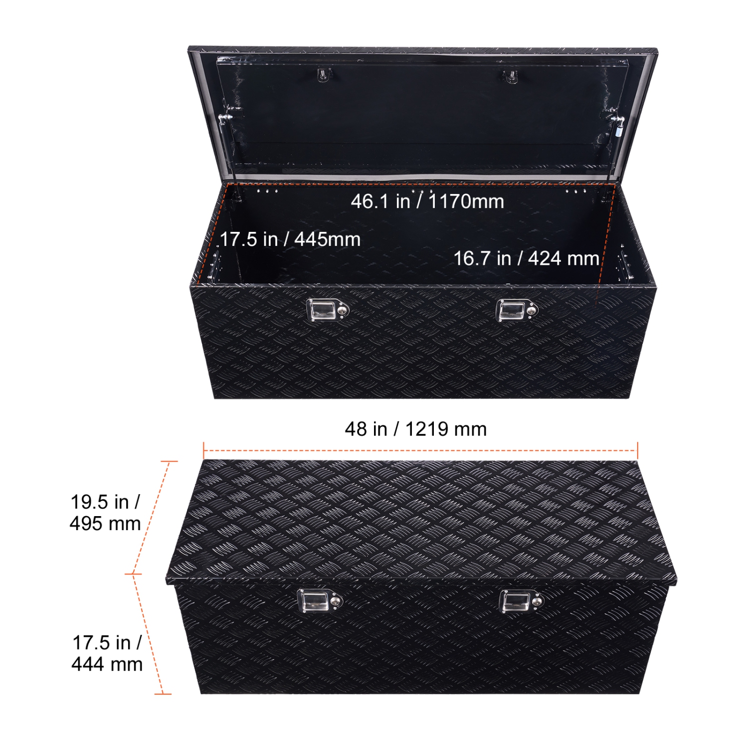 VEVOR 48"x19.5"x17.5" Heavy Duty Aluminum Truck Bed Tool Box, Stripes Plated Tool Box with Side Handle and Locks Keys, Storage Toolbox Chest