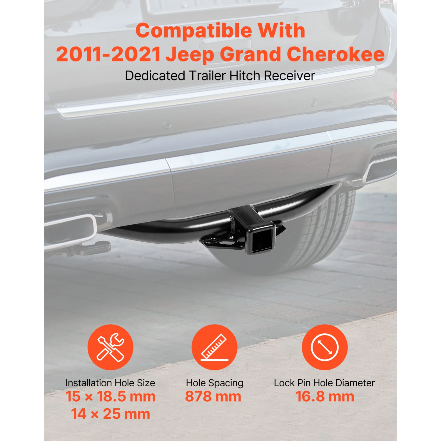 VEVOR Class 3 Trailer Hitch, 2-Inch Receiver, Compatible with 2011-2021 Jeep Grand Cherokee, Q345B Steel Tube Frame, Multi-Fit Hitch to Receive Ball