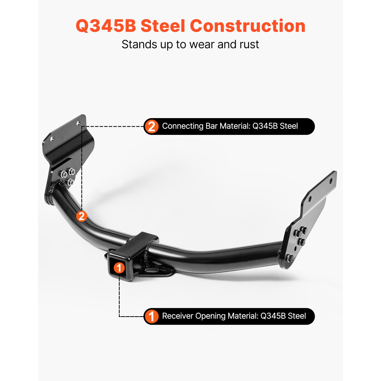 VEVOR Class 3 Trailer Hitch, 2-Inch Receiver, Compatible with 2011-2021 Jeep Grand Cherokee, Q345B Steel Tube Frame, Multi-Fit Hitch to Receive Ball