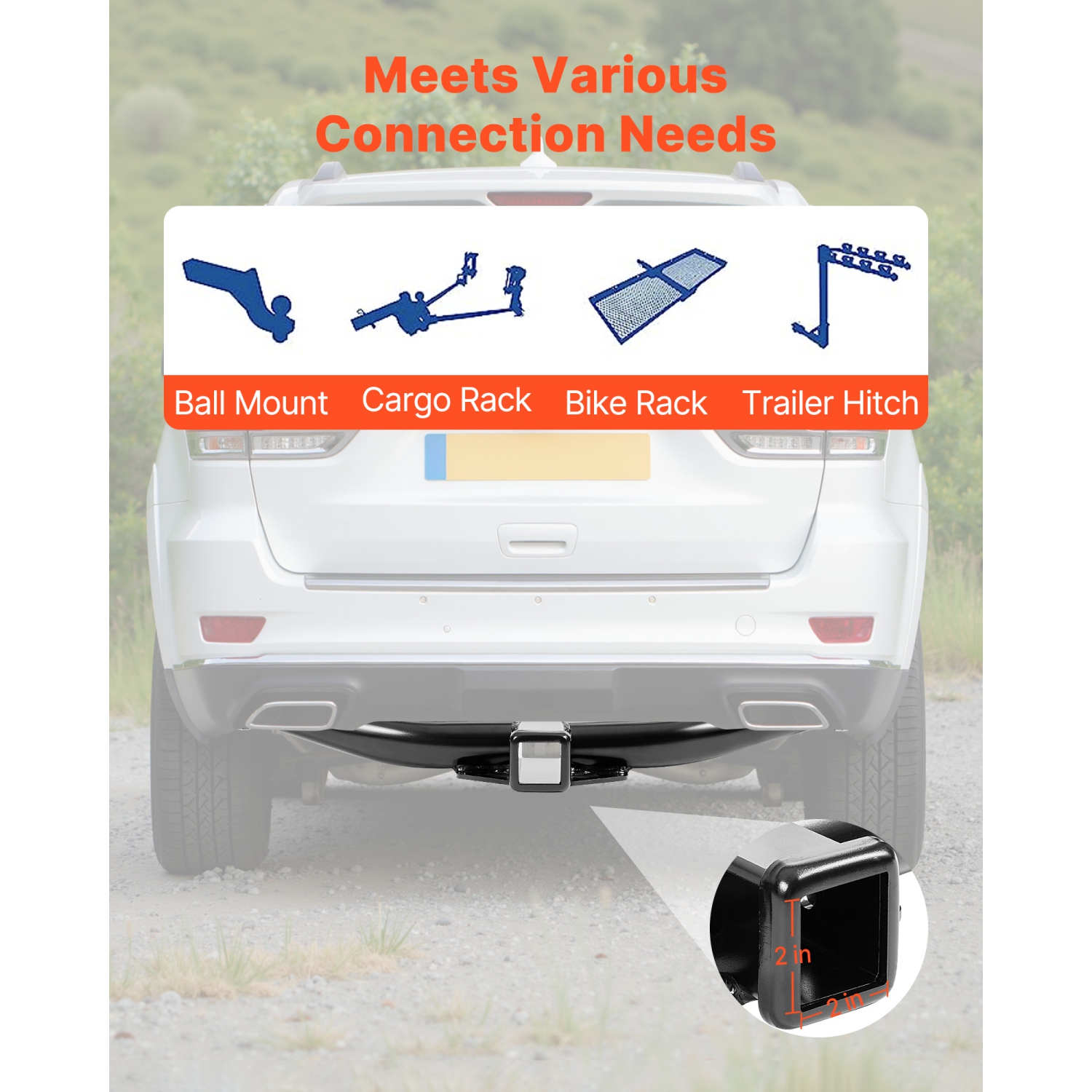 VEVOR Class 3 Trailer Hitch, 2-Inch Receiver, Compatible with 2011-2021 Jeep Grand Cherokee, Q345B Steel Tube Frame, Multi-Fit Hitch to Receive Ball