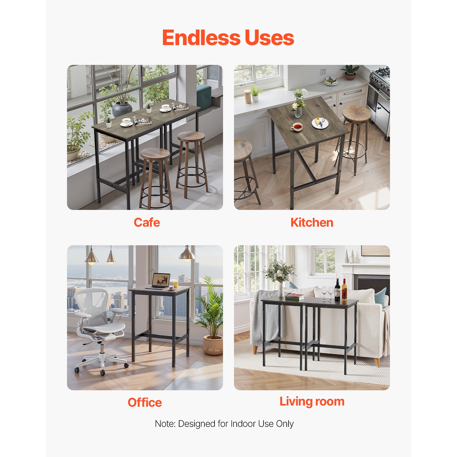 VEVOR 24x24x36 in Bar Table, Sturdy Metal Frame High Top Pub Table, Small Kitchen Dining, Cocktail Coffee Counter Bar Height Desk, Easy to Assemble,