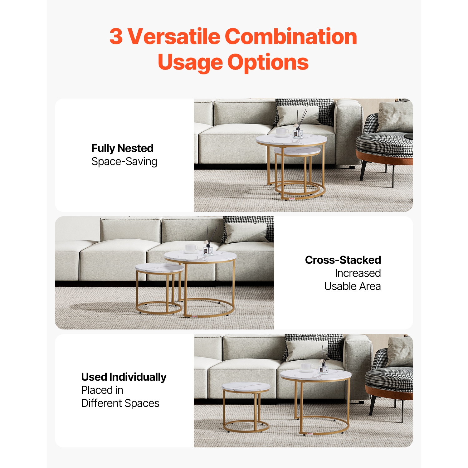 Ensemble de 2 tables basses gigognes VEVOR, table basse ronde de 23,6&nbsp;po, tables gigognes pour petite place, tables d'appoint Vintage avec cadre