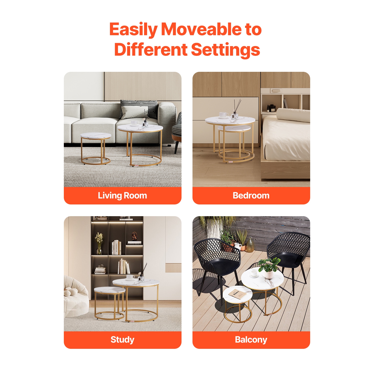 Ensemble de 2 tables basses gigognes VEVOR, table basse ronde de 23,6&nbsp;po, tables gigognes pour petite place, tables d'appoint Vintage avec cadre