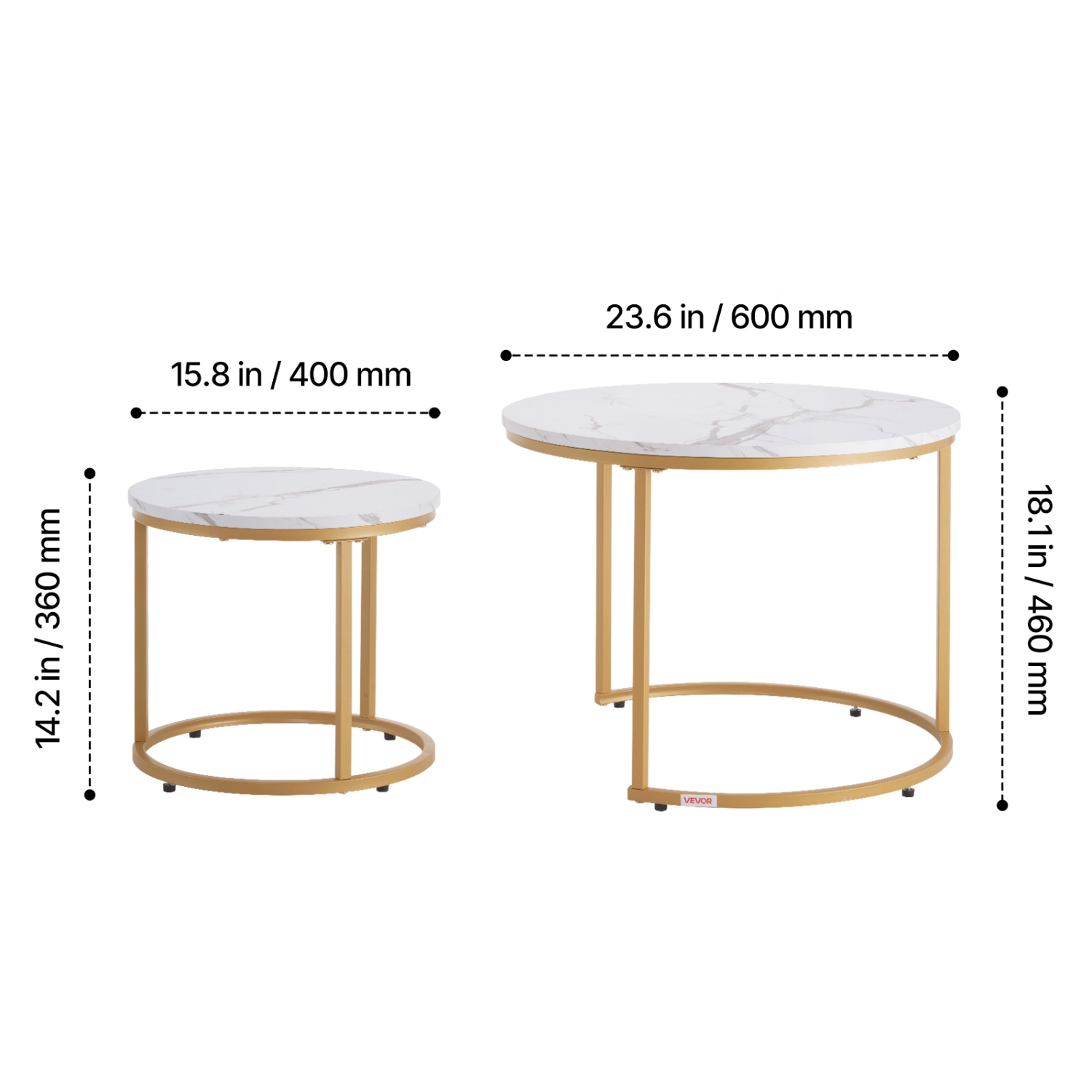 Ensemble de 2 tables basses gigognes VEVOR, table basse ronde de 23,6&nbsp;po, tables gigognes pour petite place, tables d'appoint Vintage avec cadre