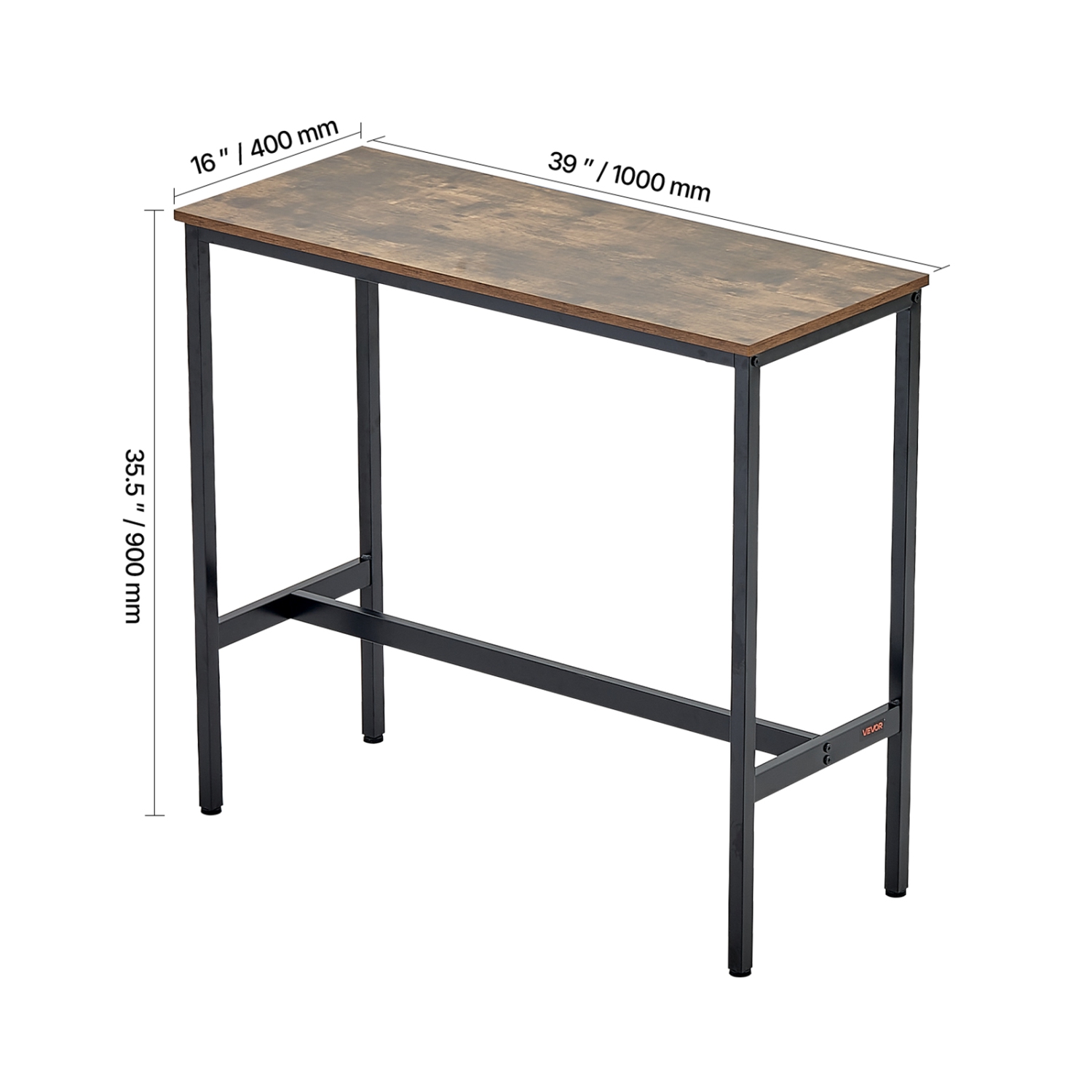 Table de bar de 39x16x35,5&nbsp;po VEVOR, cadre en métal robuste, table de pub haute, cuisine étroite longue, bureau à hauteur de comptoir Cocktail,