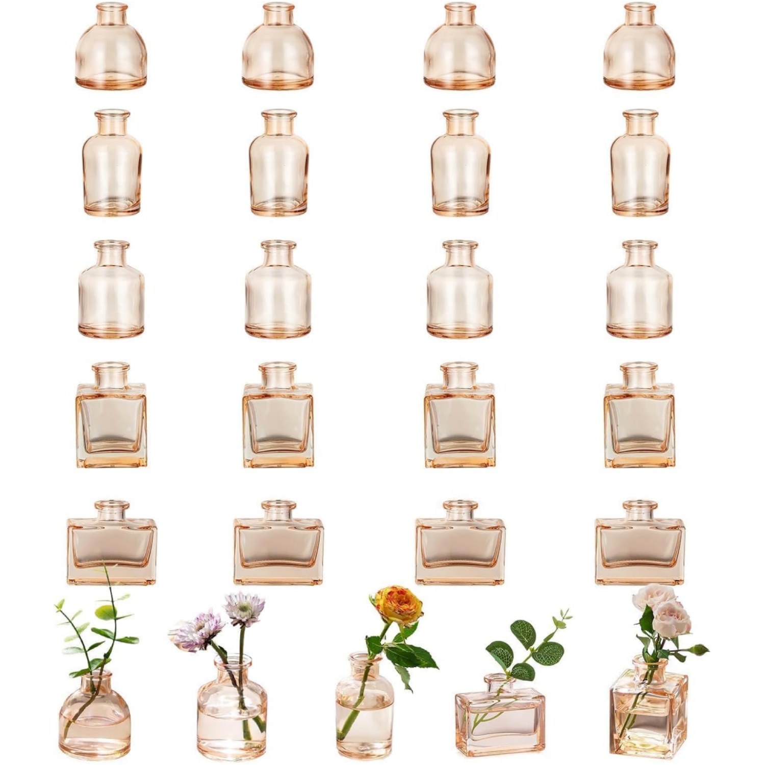 NIERBO Glass Bud Vases for Centerpieces: Champagne Mini Flower Vase Set of 20 Bulk Modern Decor Small Vase for Flowers Cute Decorative Wedding Table