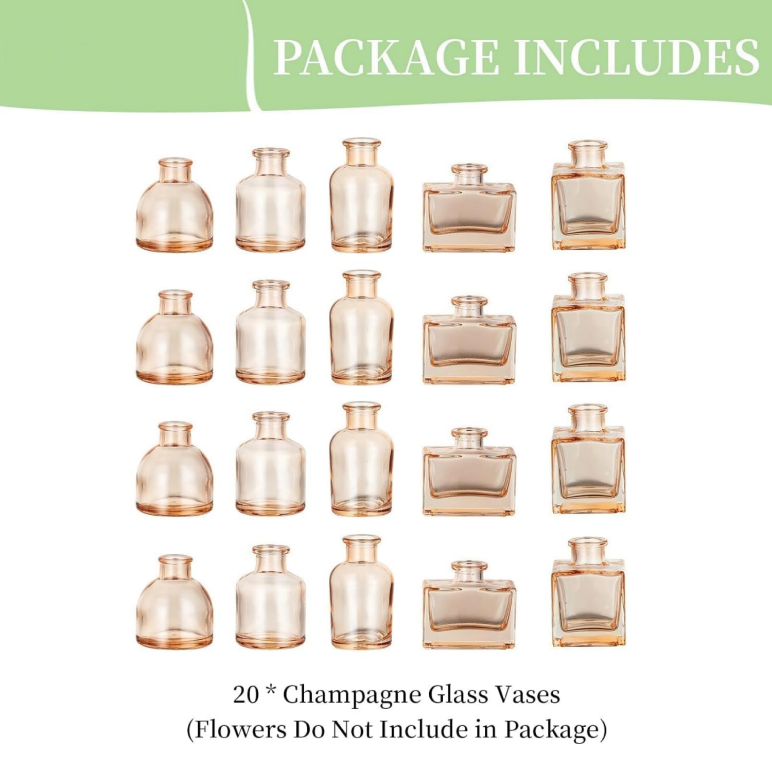 NIERBO Glass Bud Vases for Centerpieces: Champagne Mini Flower Vase Set of 20 Bulk Modern Decor Small Vase for Flowers Cute Decorative Wedding Table