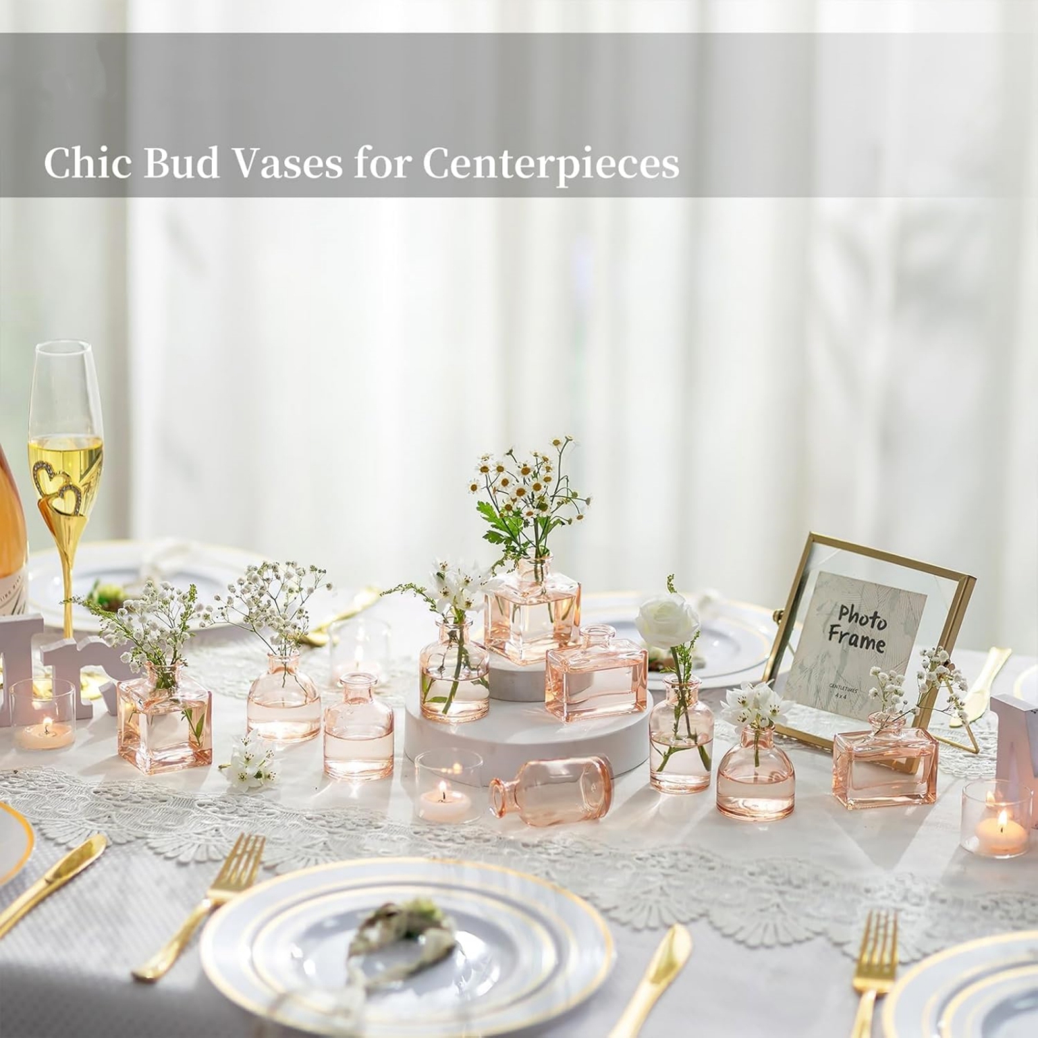 NIERBO Glass Bud Vases for Centerpieces: Champagne Mini Flower Vase Set of 20 Bulk Modern Decor Small Vase for Flowers Cute Decorative Wedding Table